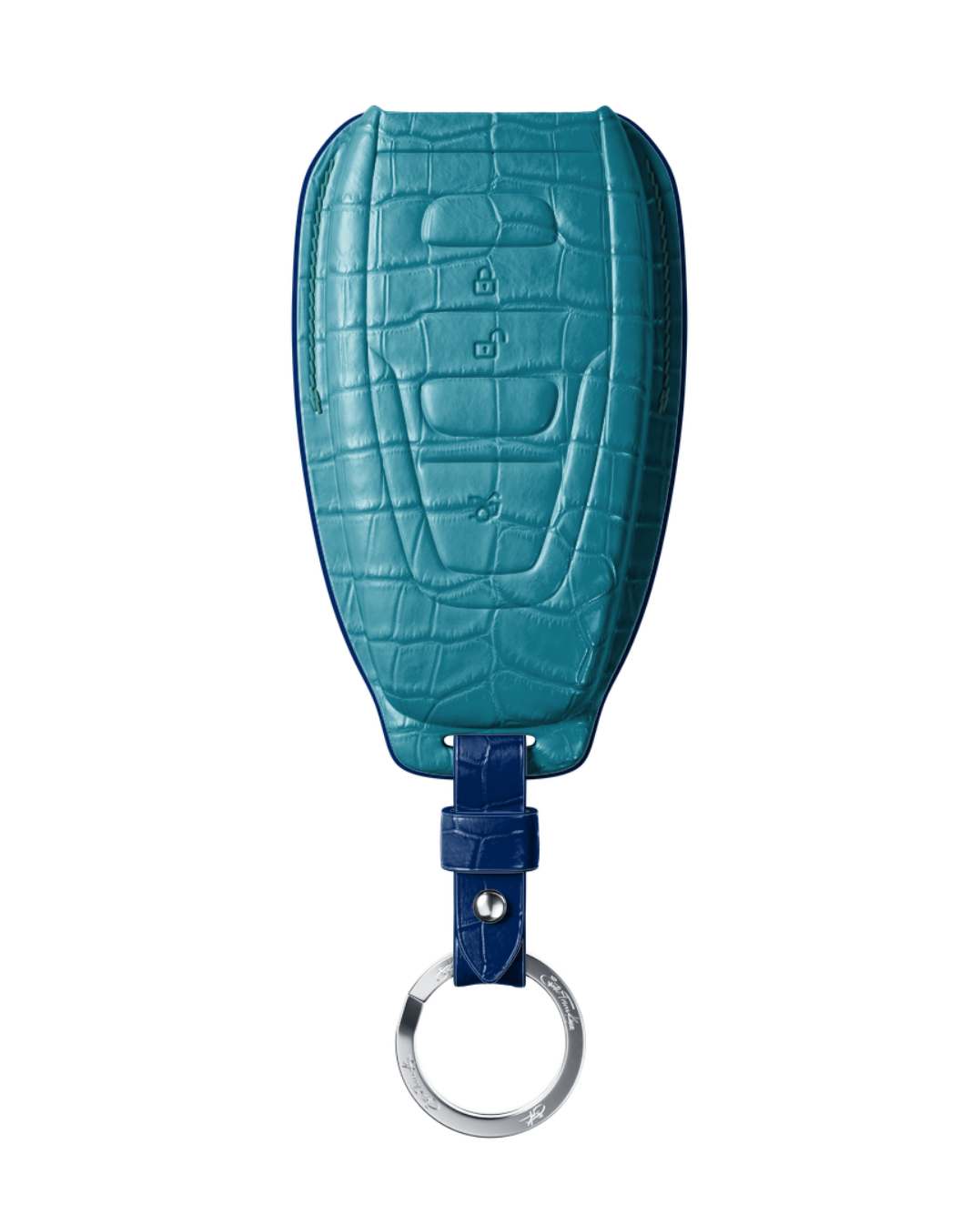 ETK BESPOKE TURQUOISE CROCODILE KEY COVER FOR ASTON MARTIN — TIFFANY & NAVY BLUE DETAILS