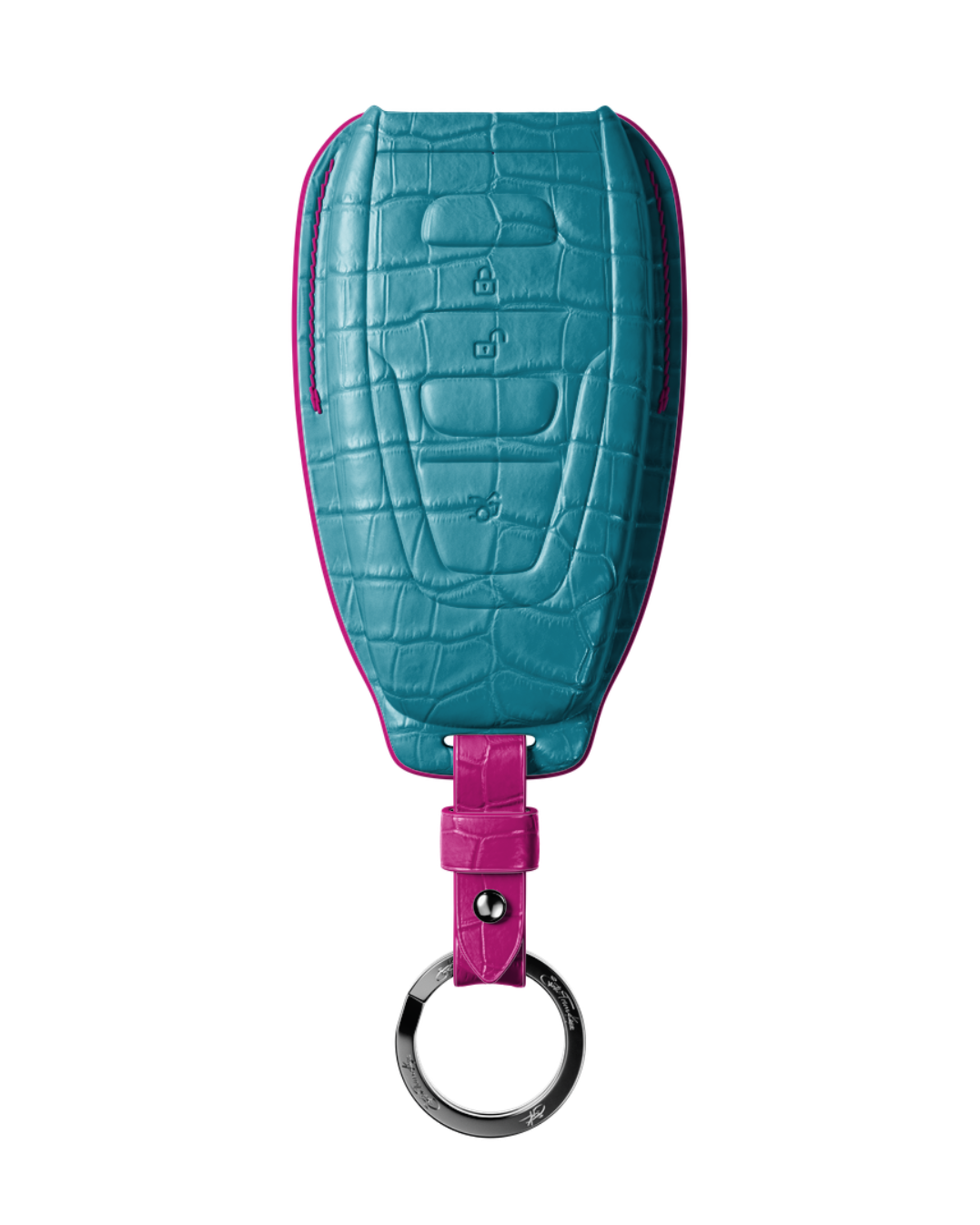 ETK BESPOKE TURQUOISE CROCODILE KEY COVER FOR ASTON MARTIN — HOT PINK DETAILS