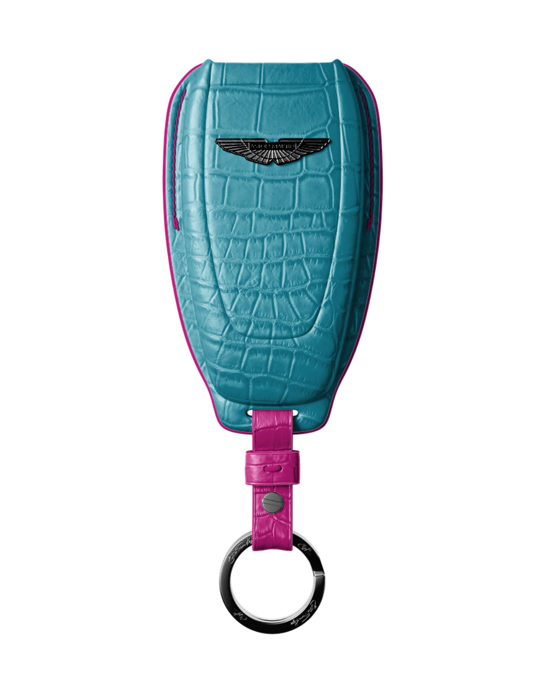 ETK BESPOKE TURQUOISE CROCODILE KEY COVER FOR ASTON MARTIN — HOT PINK DETAILS