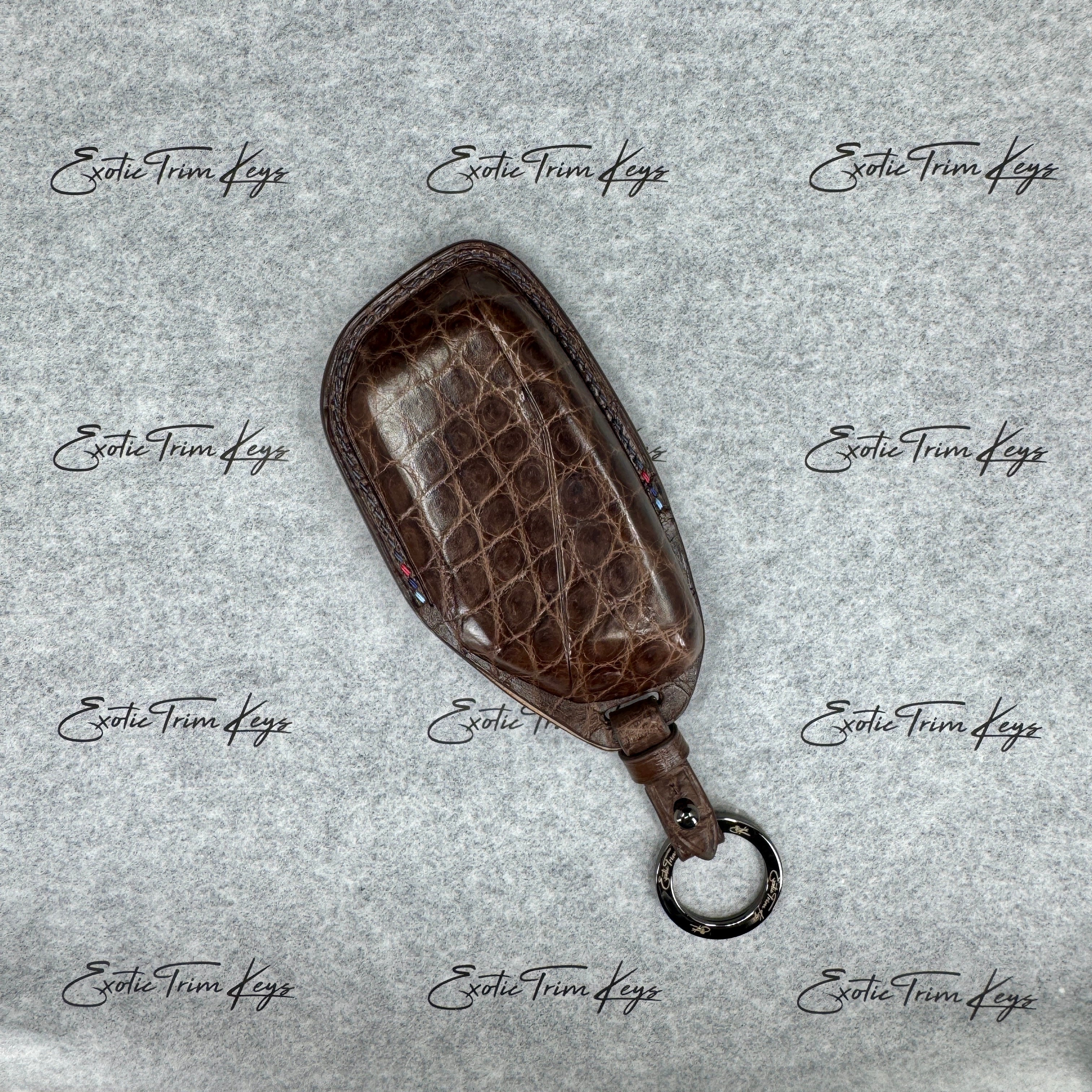 IN STOCK: DARK BROWN CROCODILE WITH CUSTOM DETAILS KEY COVER FOR BMW