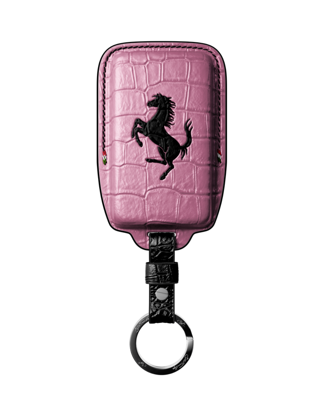 ETK BESPOKE HAND-PAINTED GENUINE CROCODILE KEY COVER FOR FERRARI TYPE II — NERO TRICOLORE SPECIFICATION
