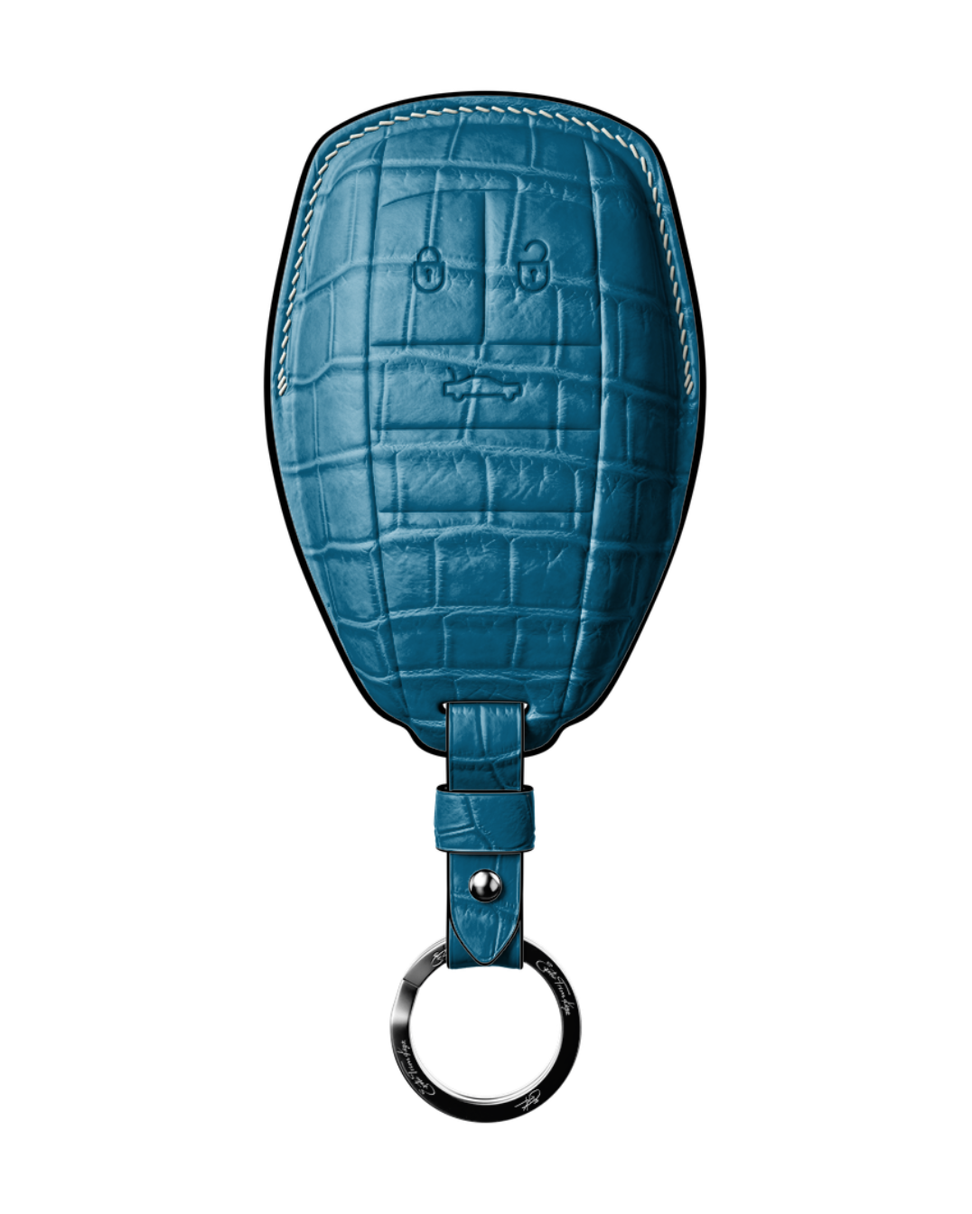 ETK BESPOKE AQUA BLUE CROCODILE KEY COVER FOR BENTLEY — CREAM & BLACK DETAILS
