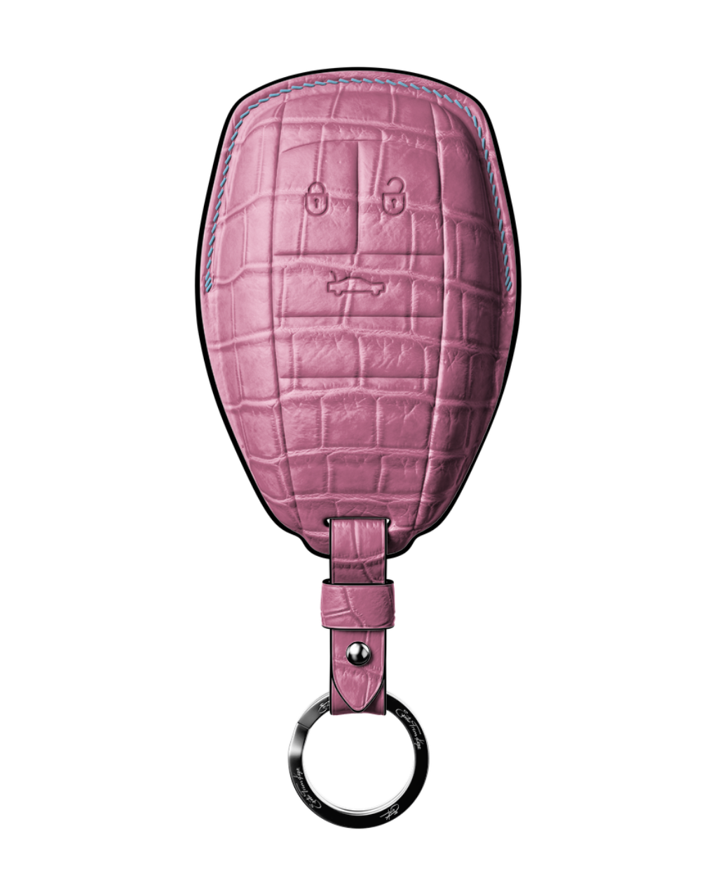 ETK BESPOKE BABY PINK CROCODILE KEY COVER FOR BENTLEY — BABY BLUE & BLACK DETAILS