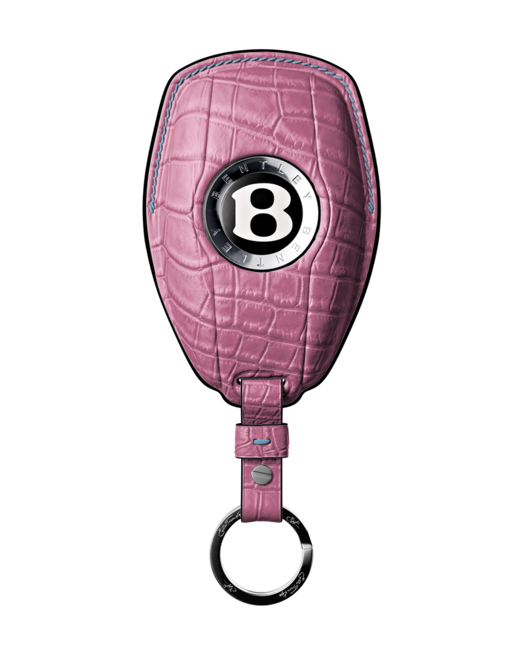 ETK BESPOKE BABY PINK CROCODILE KEY COVER FOR BENTLEY — BABY BLUE & BLACK DETAILS