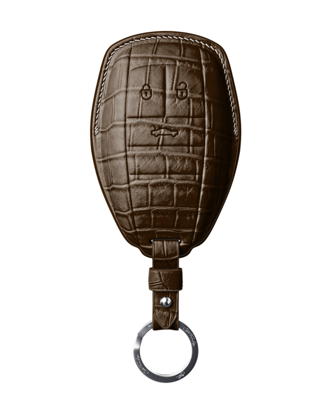 ETK BESPOKE DARK BROWN CROCODILE KEY COVER FOR BENTLEY — WHITE DETAILS