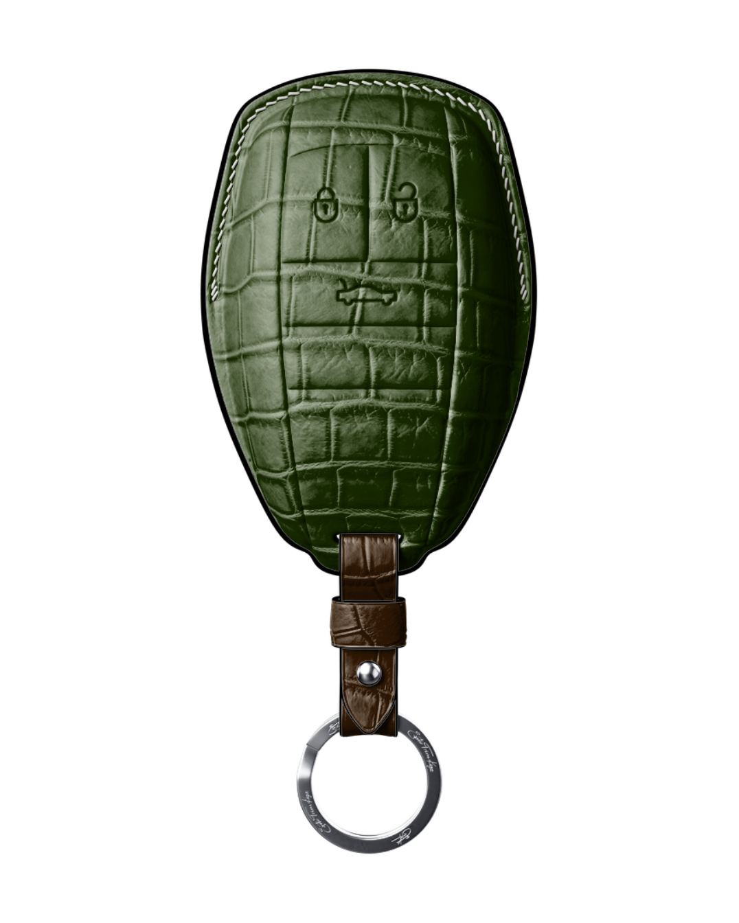 ETK BESPOKE DARK GREEN CROCODILE KEY COVER FOR BENTLEY — THREE-TONE DETAILS