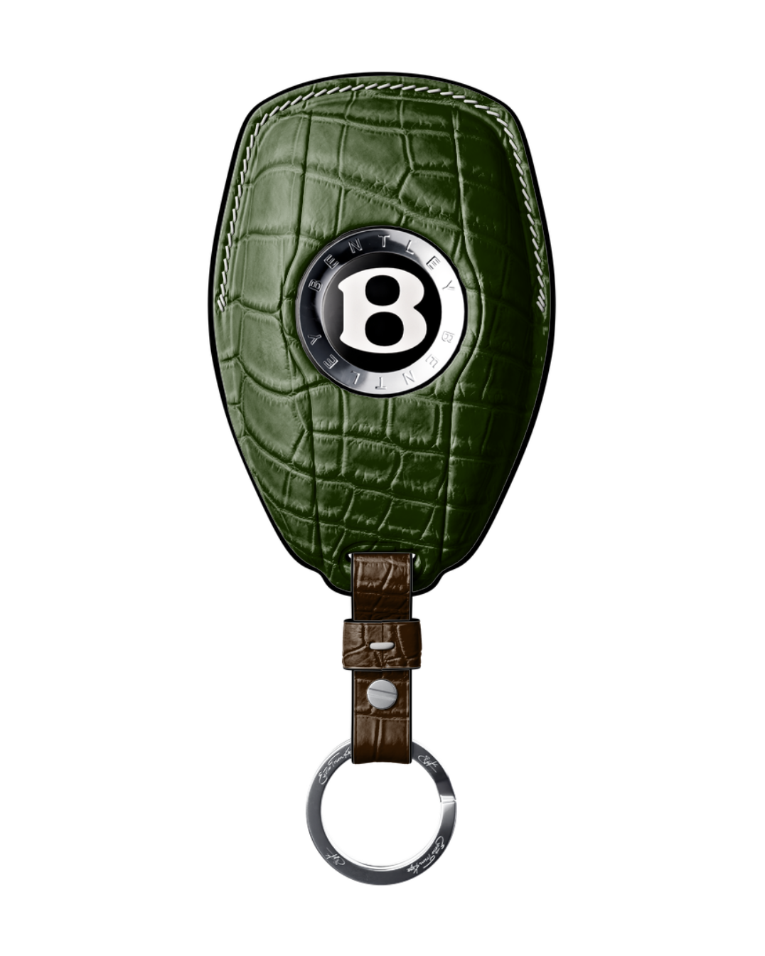 ETK BESPOKE DARK GREEN CROCODILE KEY COVER FOR BENTLEY — THREE-TONE DETAILS