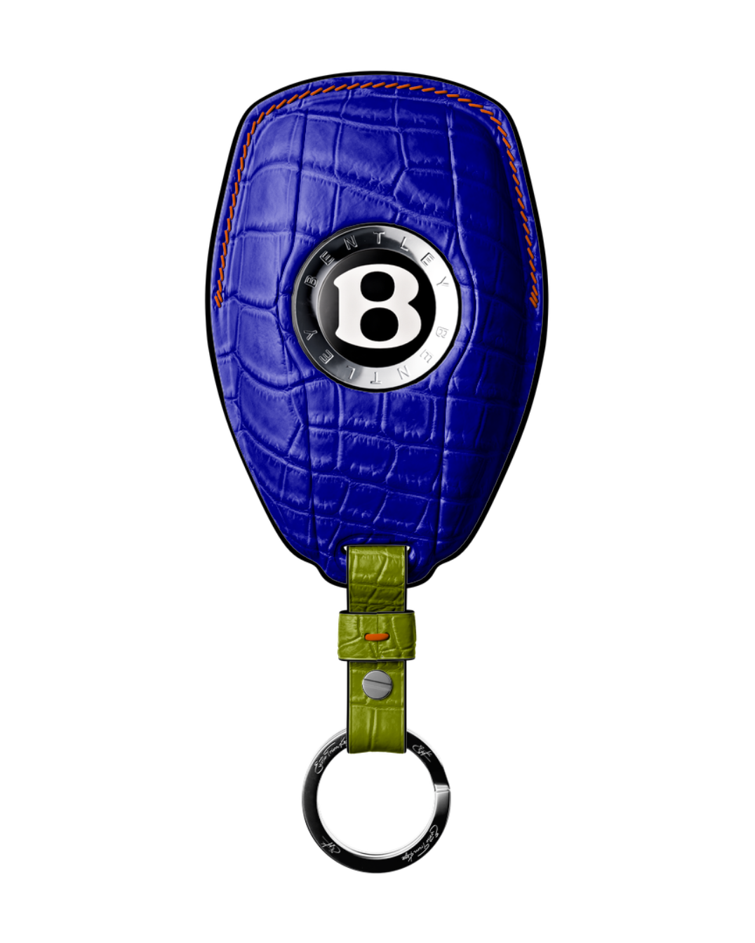 ETK BESPOKE ELECTRIC BLUE CROCODILE KEY COVER FOR BENTLEY — THREE-TONE DETAILS