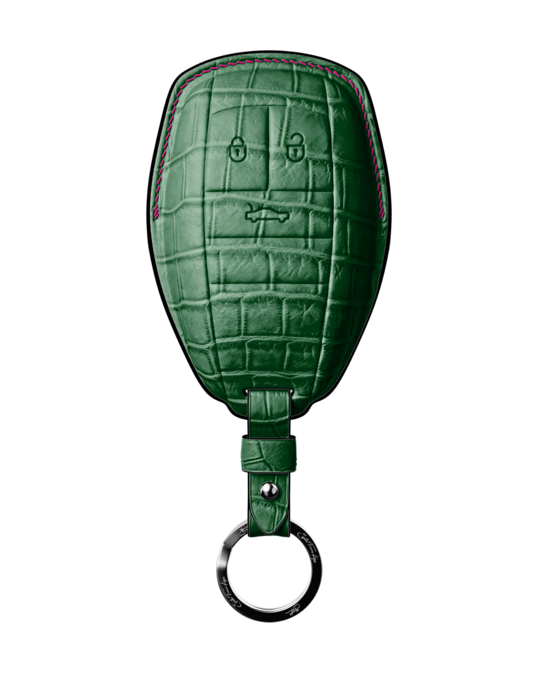 ETK BESPOKE GREEN CROCODILE KEY COVER FOR BENTLEY — HOT PINK & BLACK DETAILS