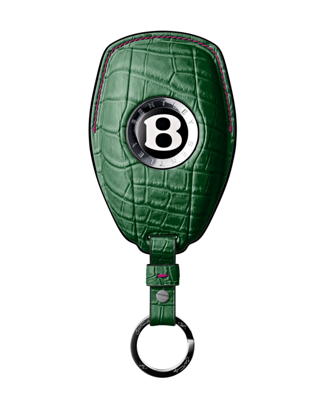 ETK BESPOKE GREEN CROCODILE KEY COVER FOR BENTLEY — HOT PINK & BLACK DETAILS