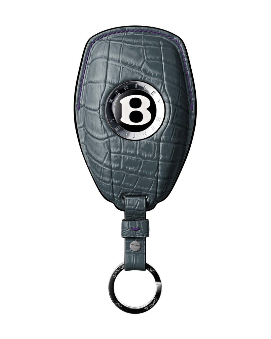 ETK BESPOKE GREY BLUE CROCODILE KEY COVER FOR BENTLEY — AMETHYST & BLACK DETAILS