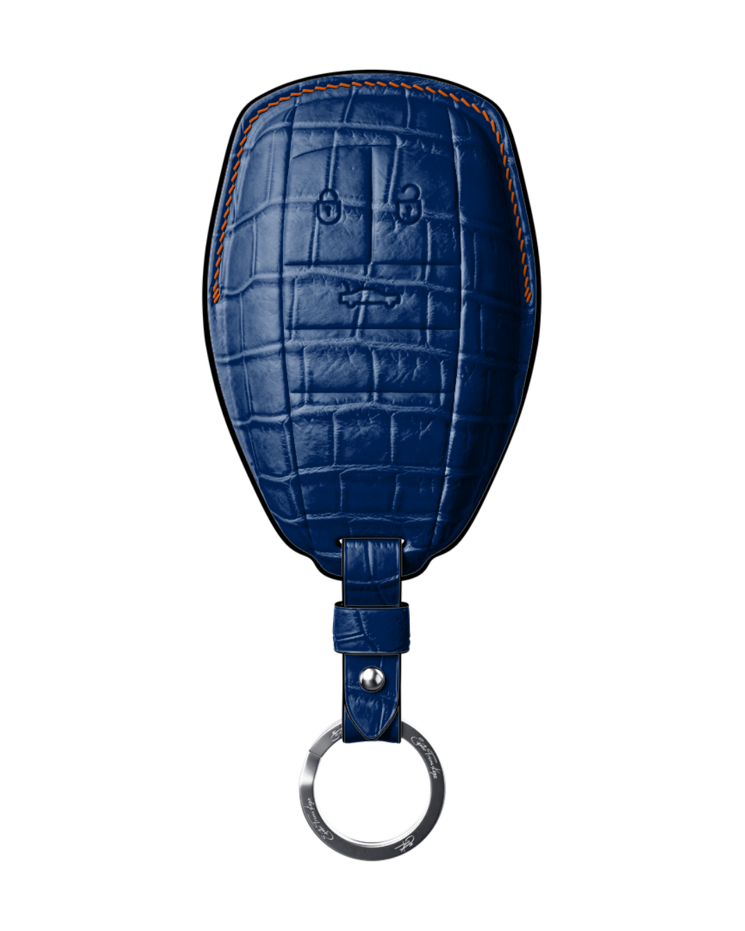 ETK BESPOKE NAVY BLUE CROCODILE KEY COVER FOR BENTLEY — ORANGE & BLACK DETAILS
