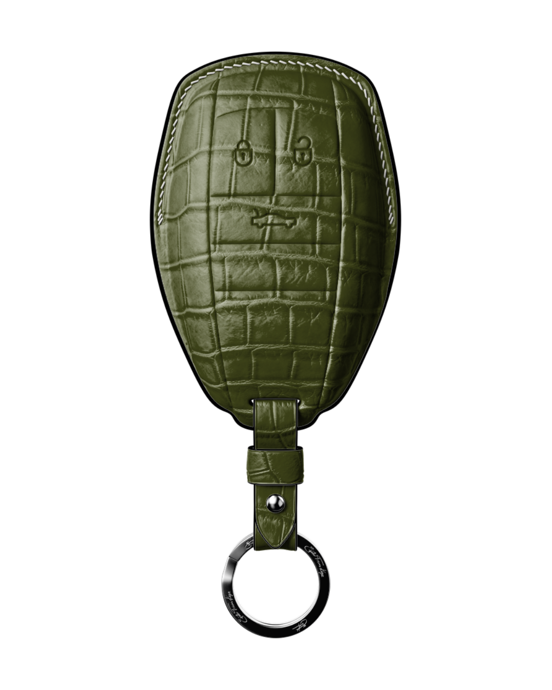 ETK BESPOKE OLIVE GREEN CROCODILE KEY COVER FOR BENTLEY — WHITE & BLACK DETAILS