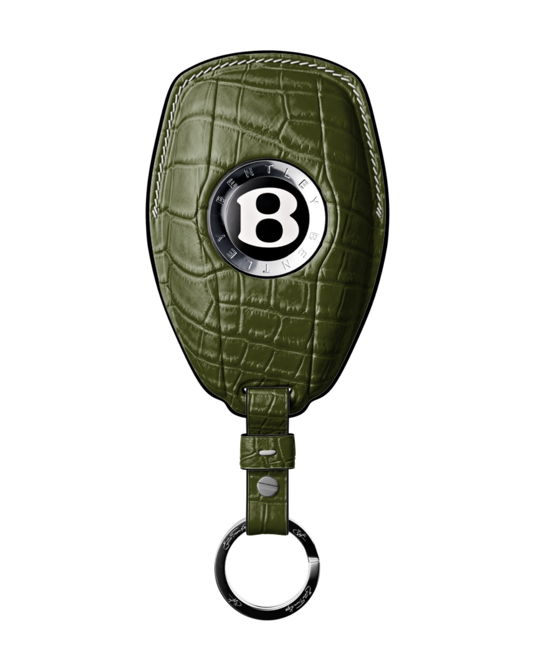 ETK BESPOKE OLIVE GREEN CROCODILE KEY COVER FOR BENTLEY — WHITE & BLACK DETAILS