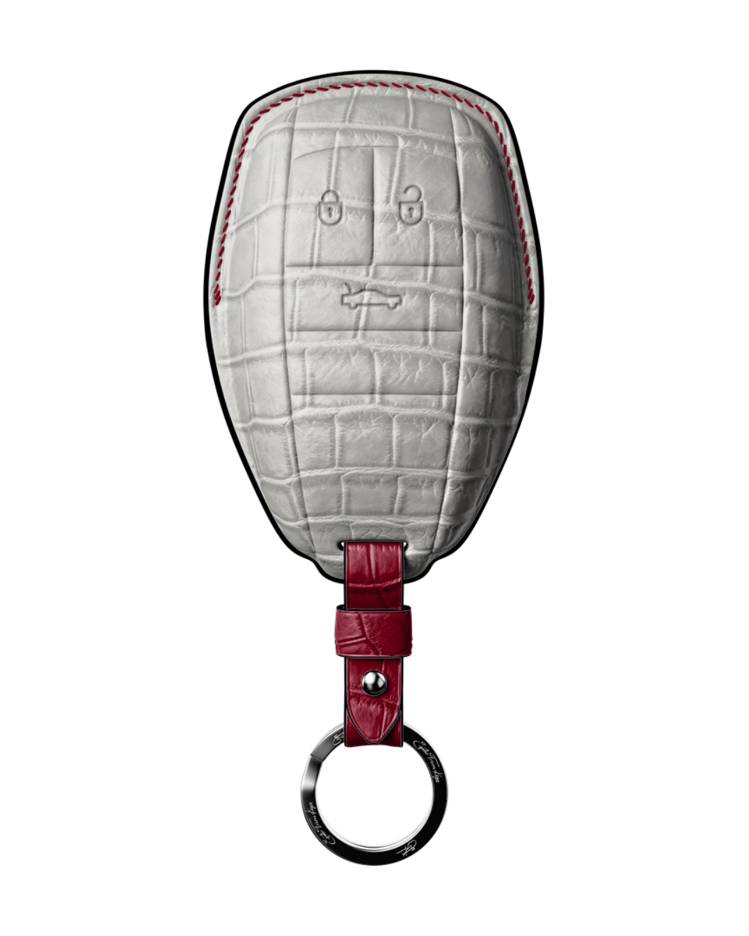 ETK BESPOKE PEARL WHITE CROCODILE KEY COVER FOR BENTLEY — BORDEAUX & BLACK DETAILS