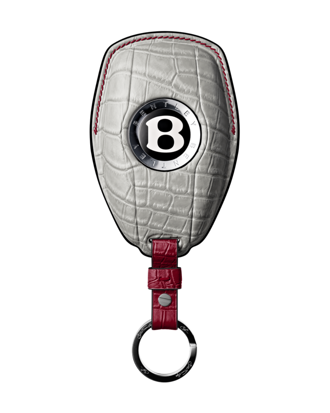ETK BESPOKE PEARL WHITE CROCODILE KEY COVER FOR BENTLEY — BORDEAUX & BLACK DETAILS