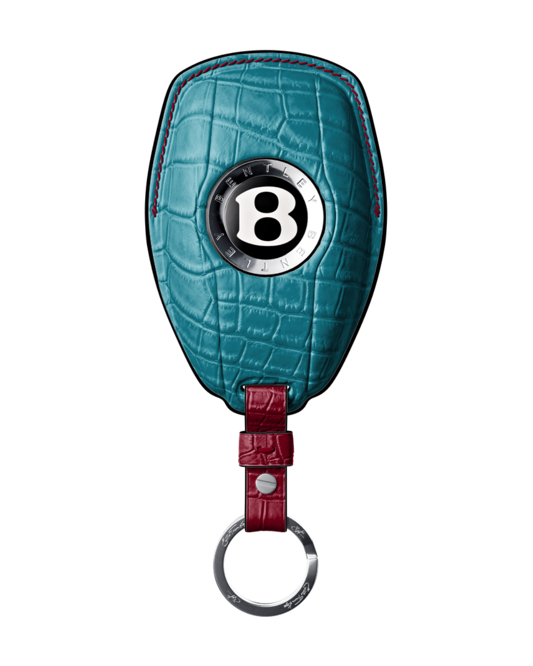 ETK BESPOKE TURQUOISE CROCODILE KEY COVER FOR BENTLEY — BORDEAUX & BLACK DETAILS