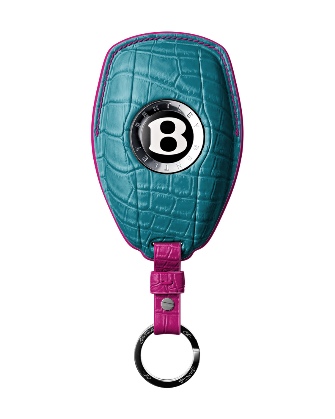 ETK BESPOKE TURQUOISE CROCODILE KEY COVER FOR BENTLEY — HOT PINK DETAILS