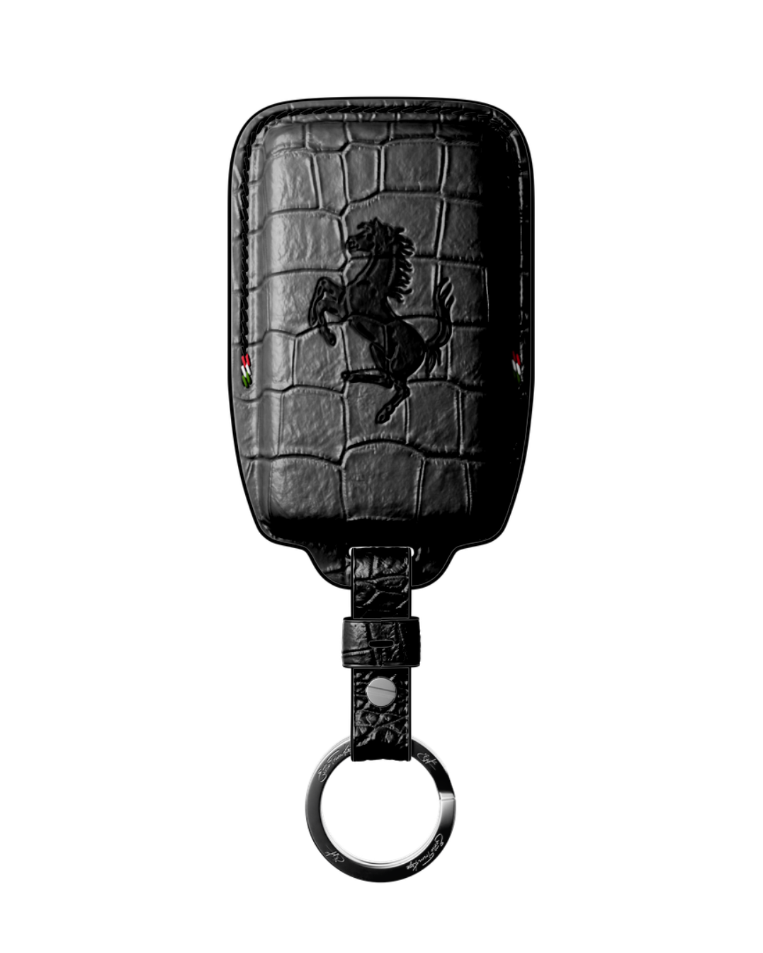 ETK BESPOKE HAND-PAINTED GENUINE CROCODILE KEY COVER FOR FERRARI TYPE II — NERO TRICOLORE SPECIFICATION