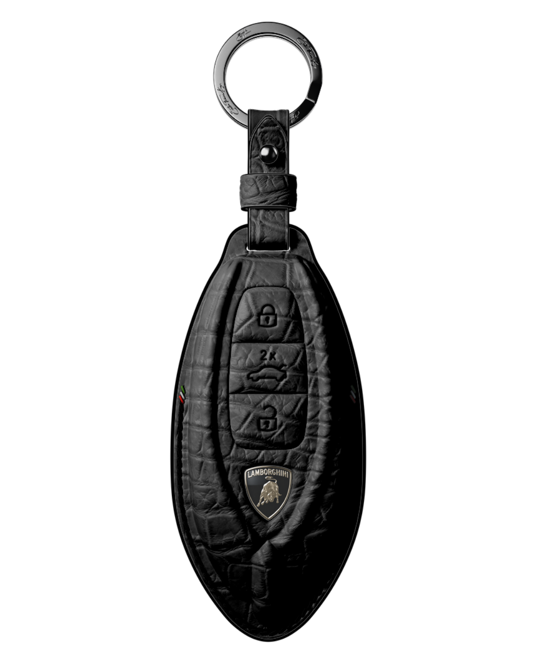 ETK BESPOKE GENUINE CROCODILE KEY COVER FOR LAMBORGHINI TYPE II — CLASSIC ITALIAN TRICOLORE SPECIFICATION