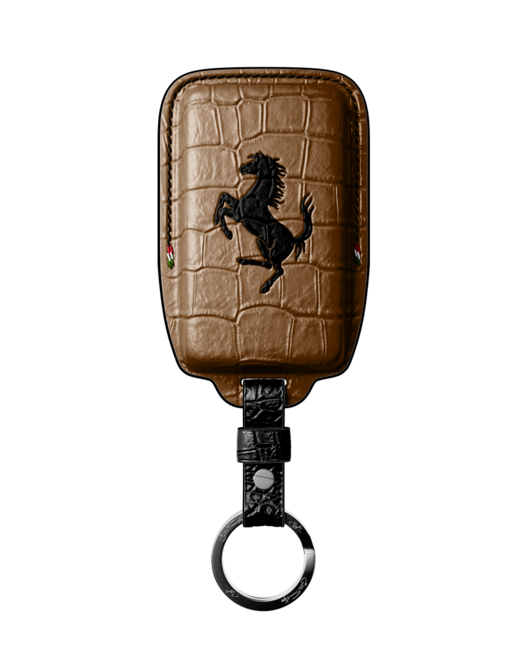 ETK BESPOKE HAND-PAINTED GENUINE CROCODILE KEY COVER FOR FERRARI TYPE II — NERO TRICOLORE SPECIFICATION