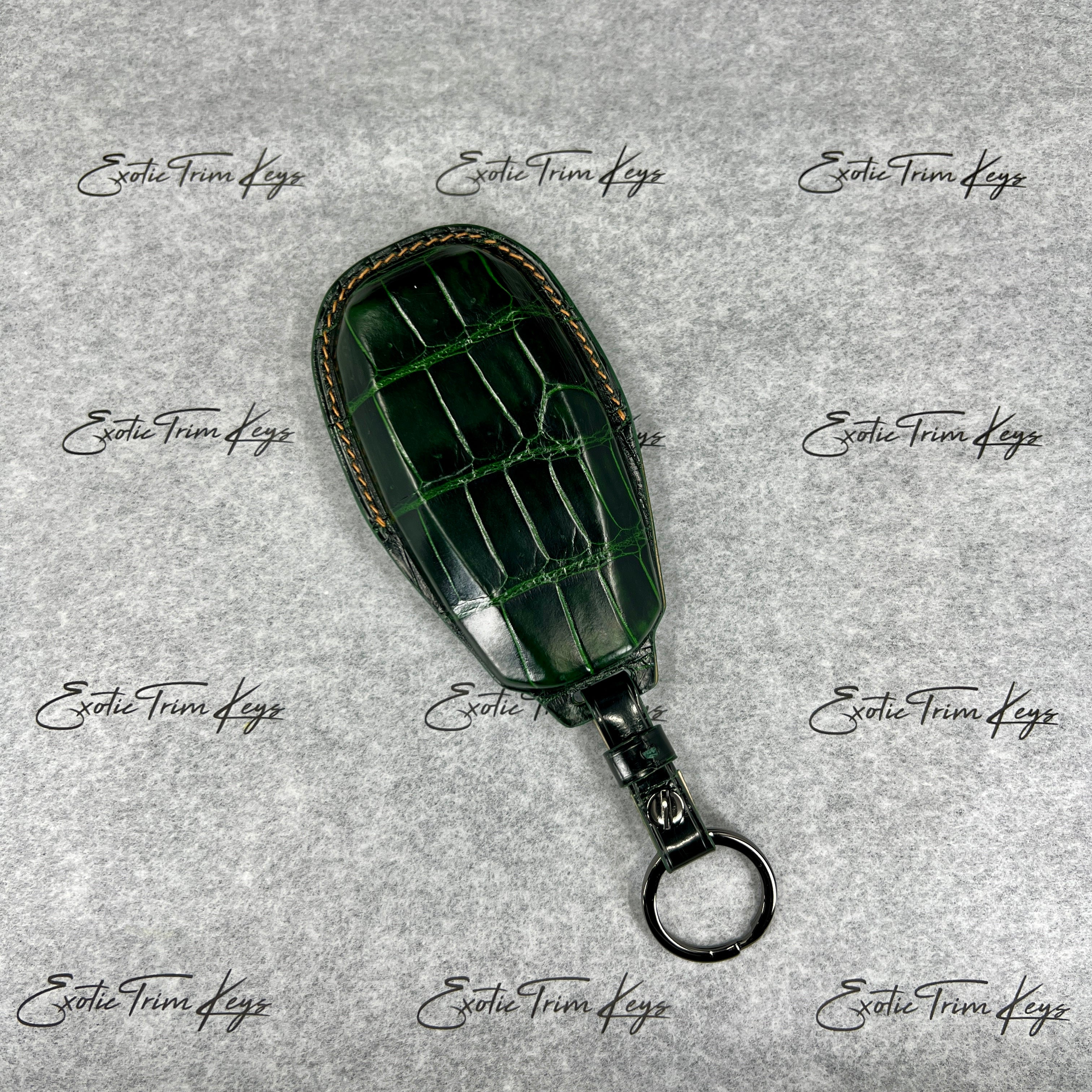 IN STOCK: DARK GREEN CROCODILE WITH CARAMEL DETAILS KEY COVER FOR ASTON MARTIN
