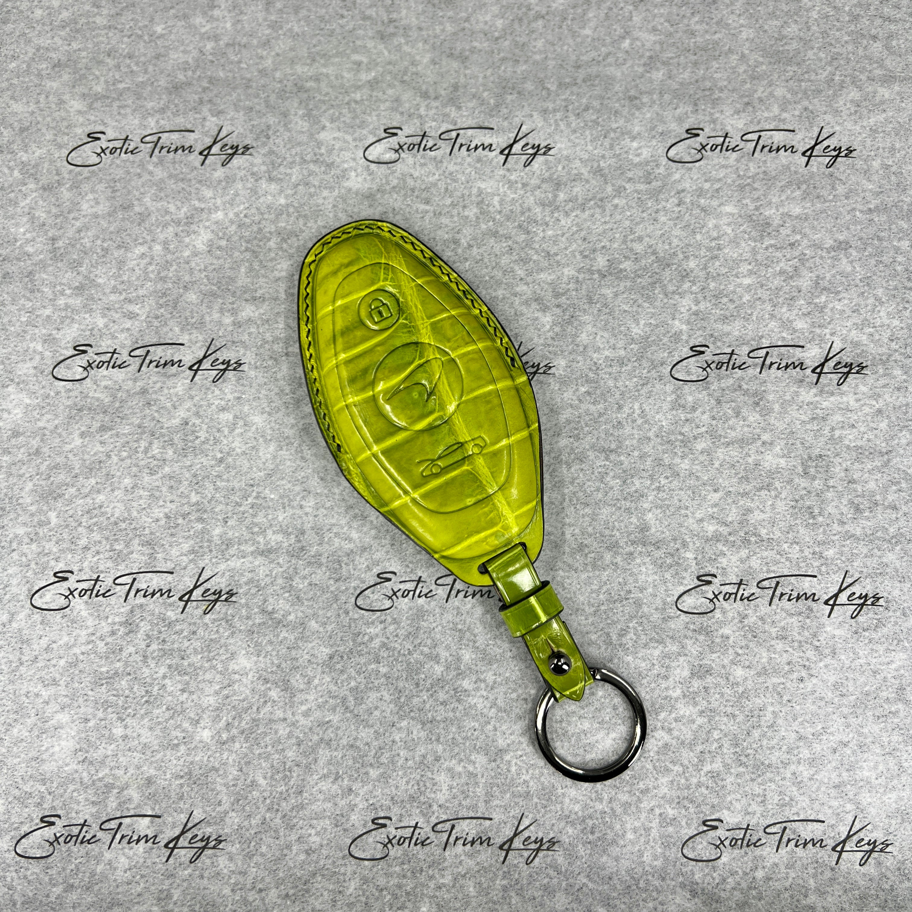 IN STOCK: LIME GREEN CROCODILE WITH CUSTOM DETAILS KEY COVER FOR MCLAREN