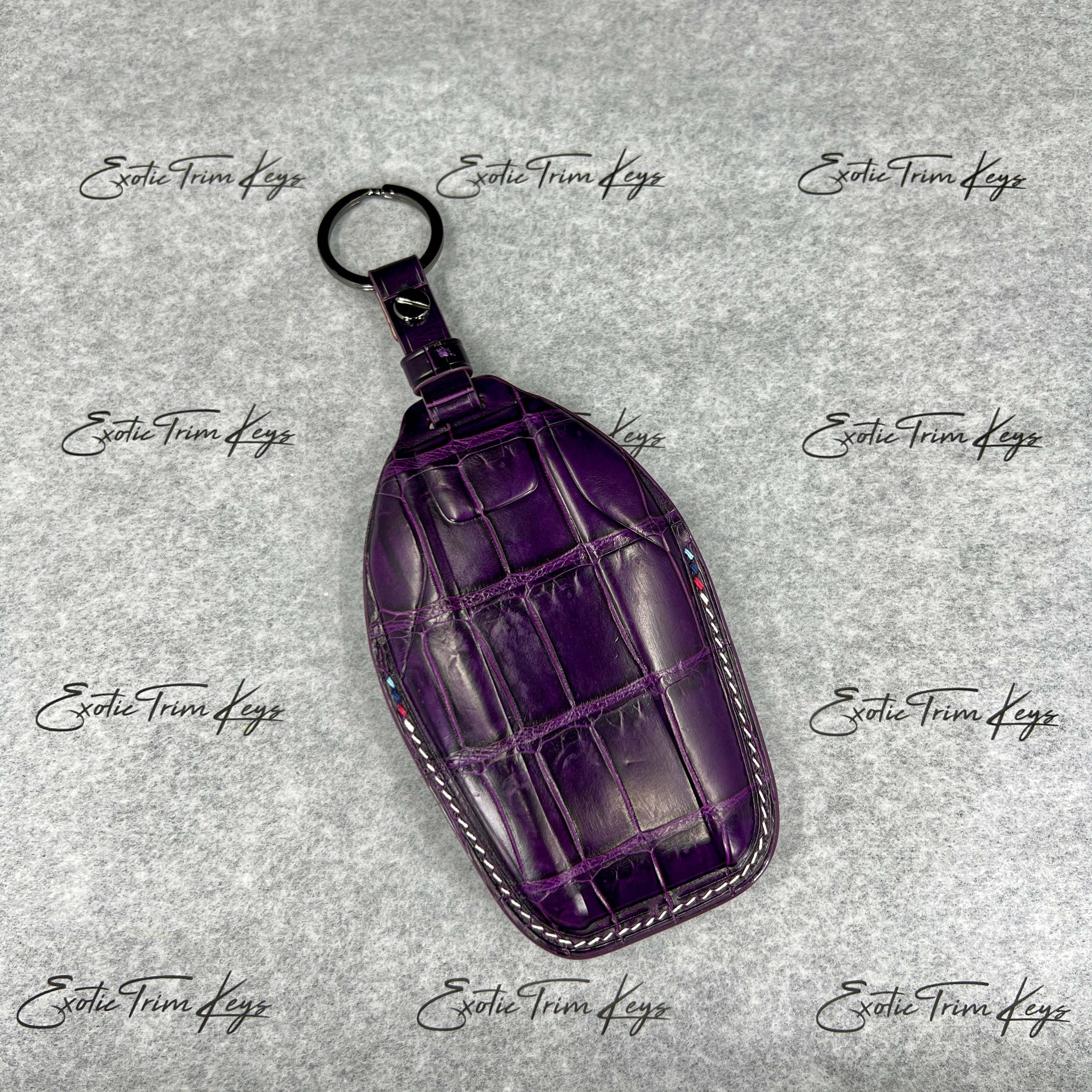 IN STOCK: GLOSSY PURPLE CROCODILE WITH WHITE DETAILS KEY COVER FOR BMW