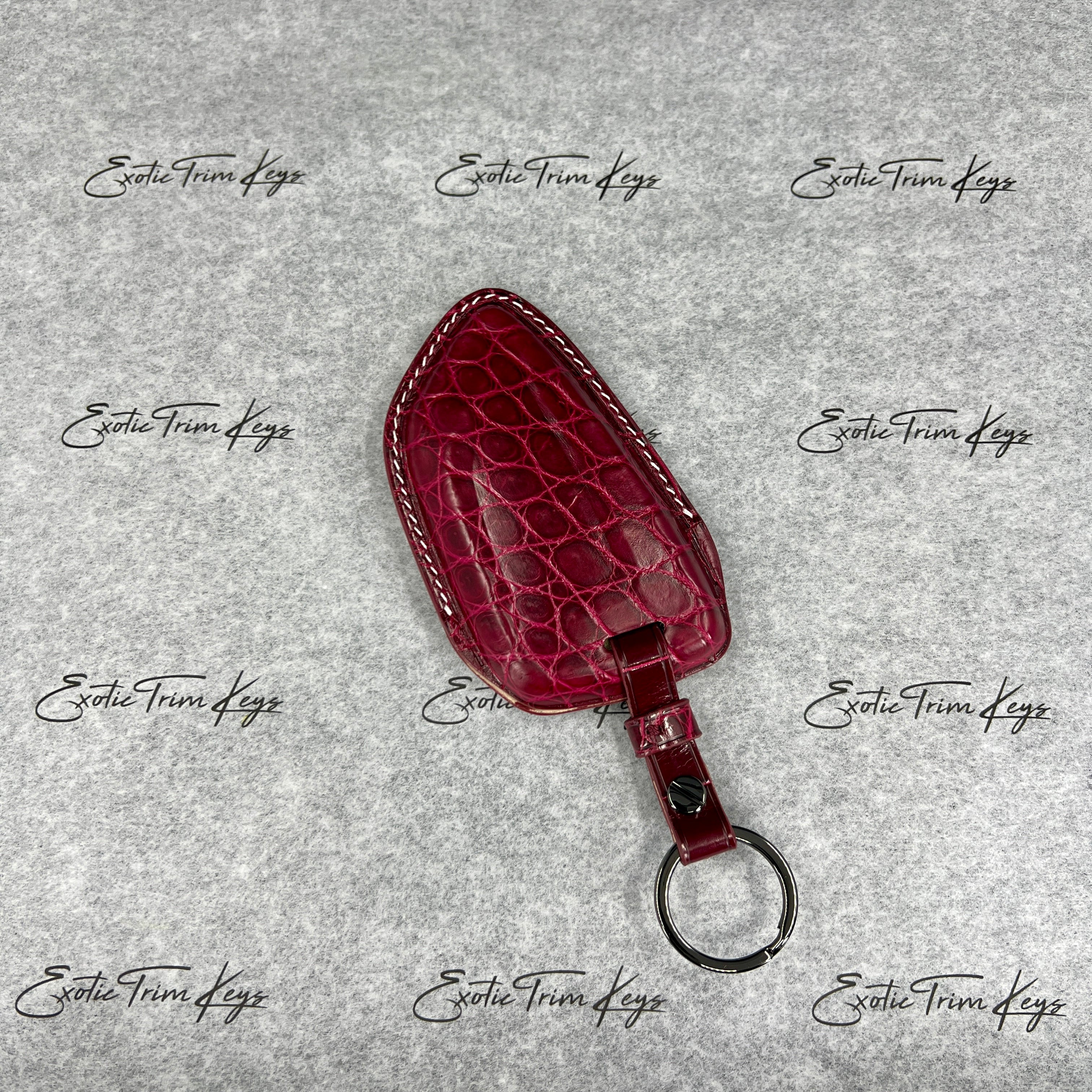 IN STOCK: WINE RED CROCODILE WITH WHITE DETAILS KEY COVER FOR BMW