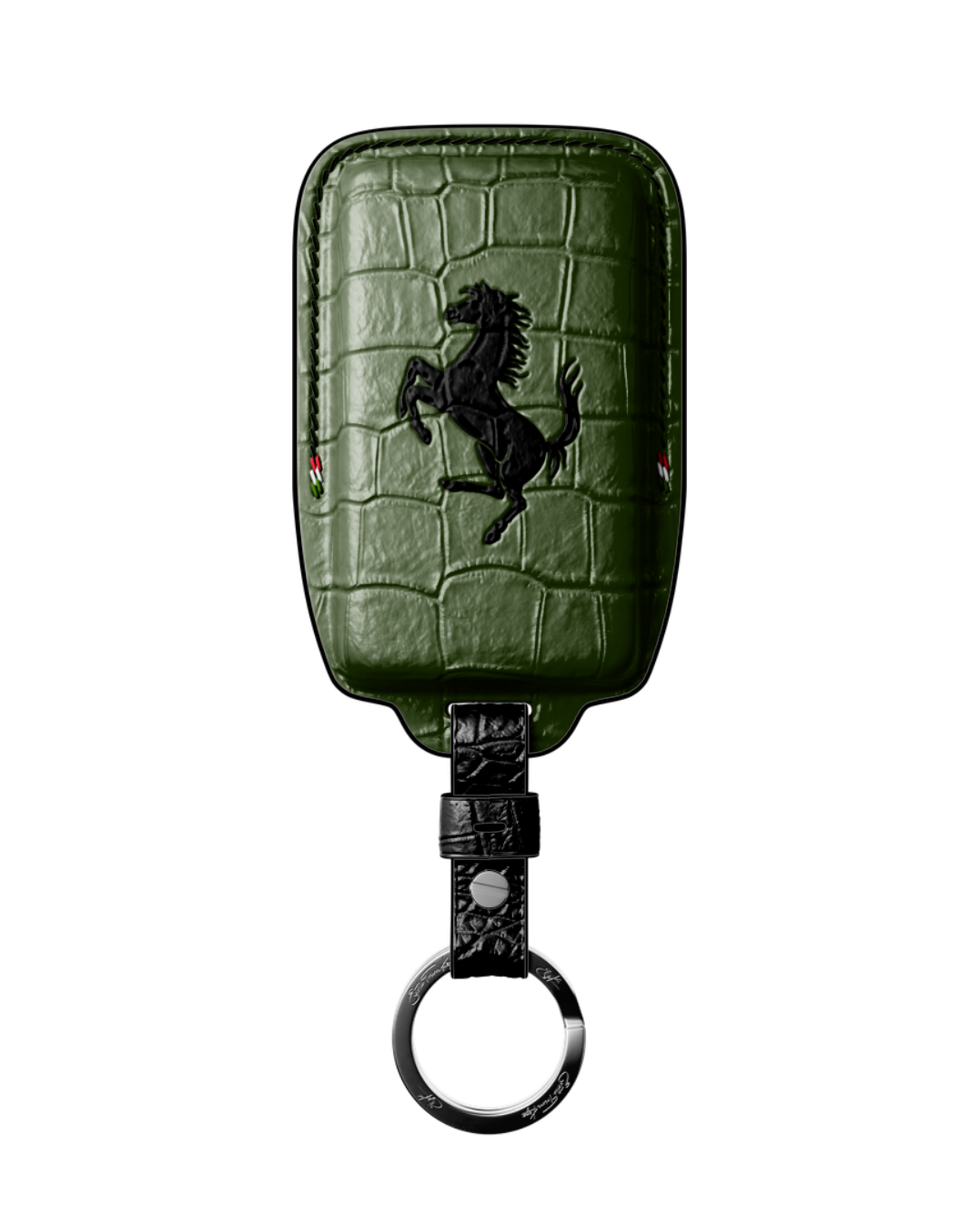 ETK BESPOKE HAND-PAINTED GENUINE CROCODILE KEY COVER FOR FERRARI TYPE II — NERO TRICOLORE SPECIFICATION
