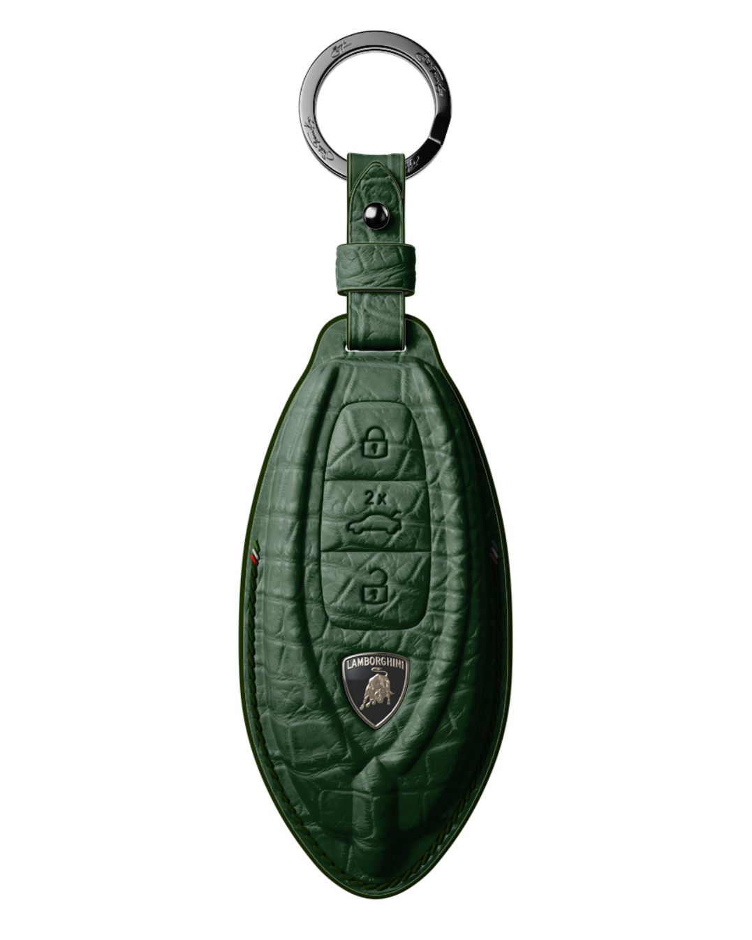 ETK BESPOKE GENUINE CROCODILE KEY COVER FOR LAMBORGHINI TYPE II — CLASSIC ITALIAN TRICOLORE SPECIFICATION