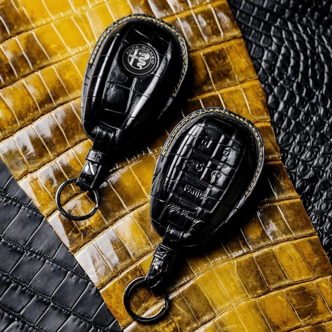 BESPOKE ETK BLACK CROCODILE KEY COVER FOR ALFA ROMEO
