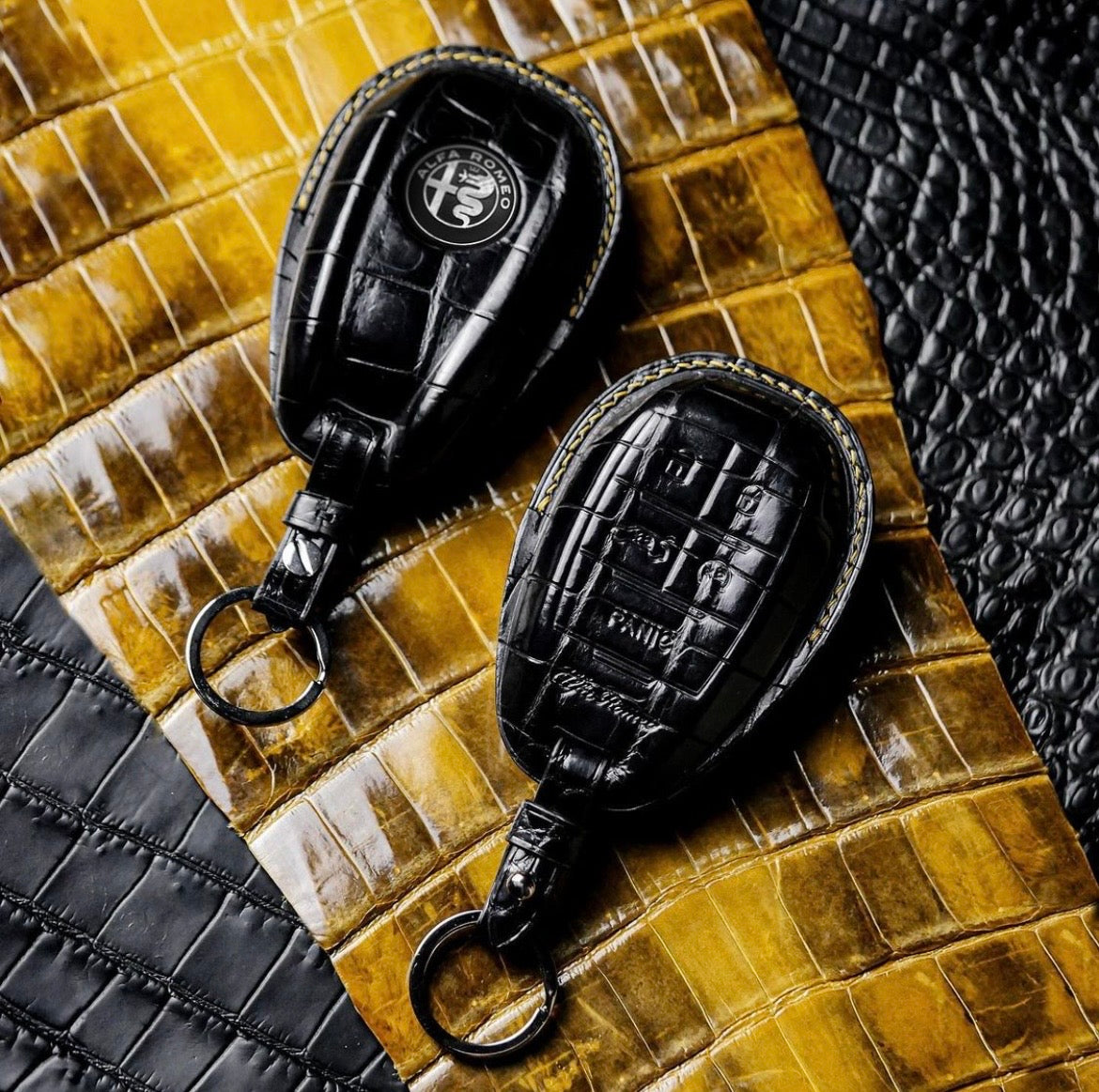 BESPOKE ETK BLACK CROCODILE KEY COVER FOR ALFA ROMEO