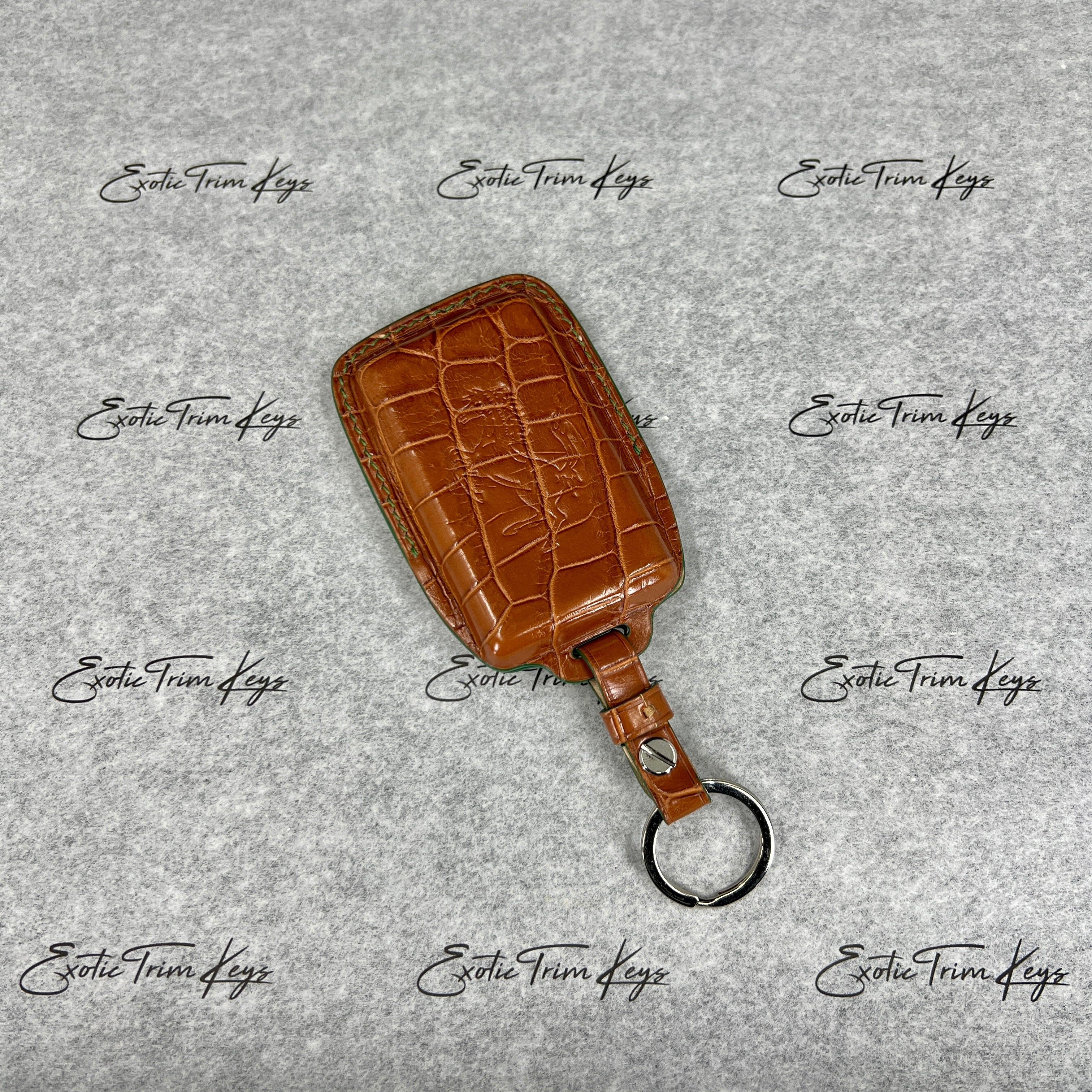 IN STOCK: CARAMEL CROCODILE WITH GREEN DETAILS KEY COVER FOR FERRARI