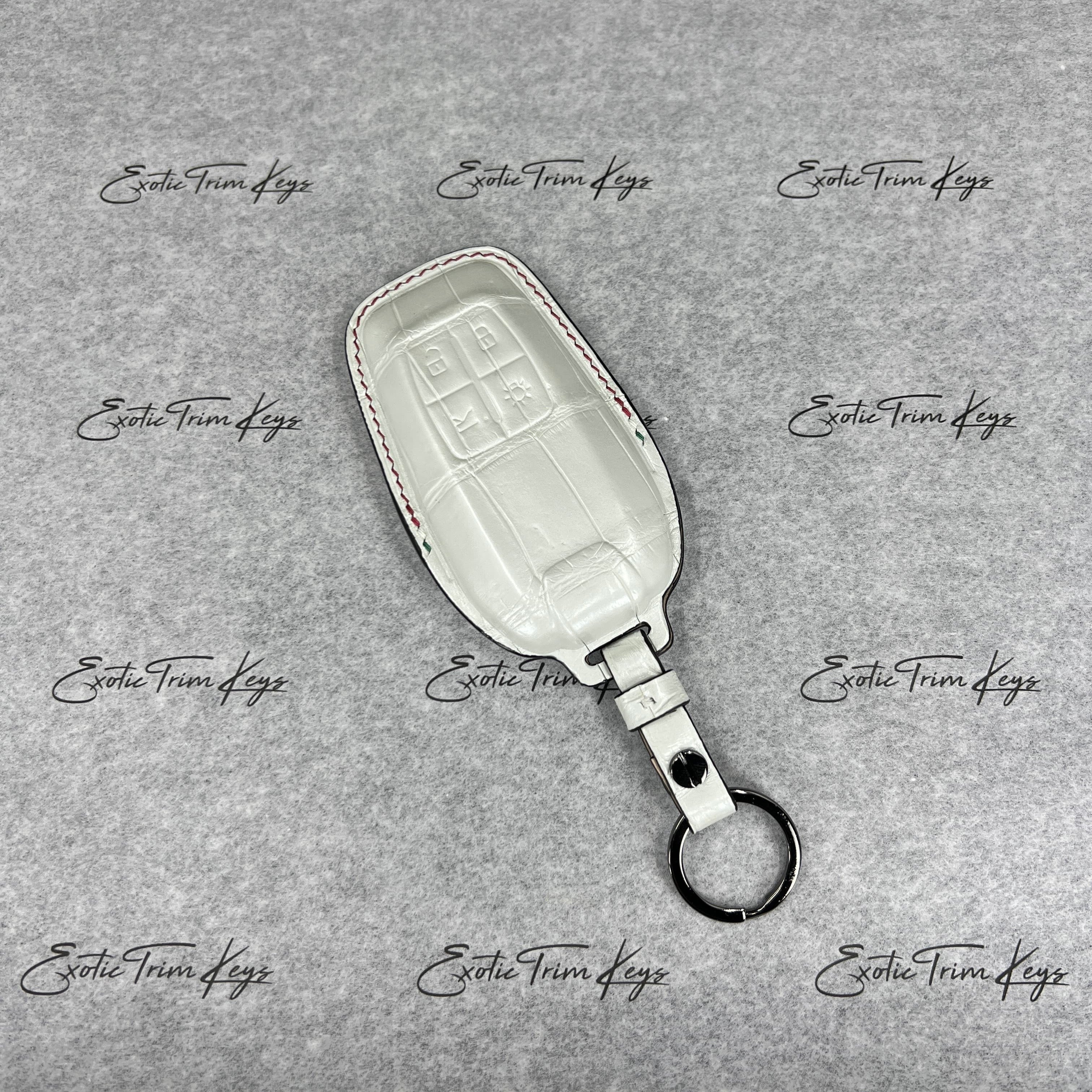 IN STOCK: PEARL WHITE CROCODILE WITH RED & BLACK DETAILS KEY COVER FOR FERRARI