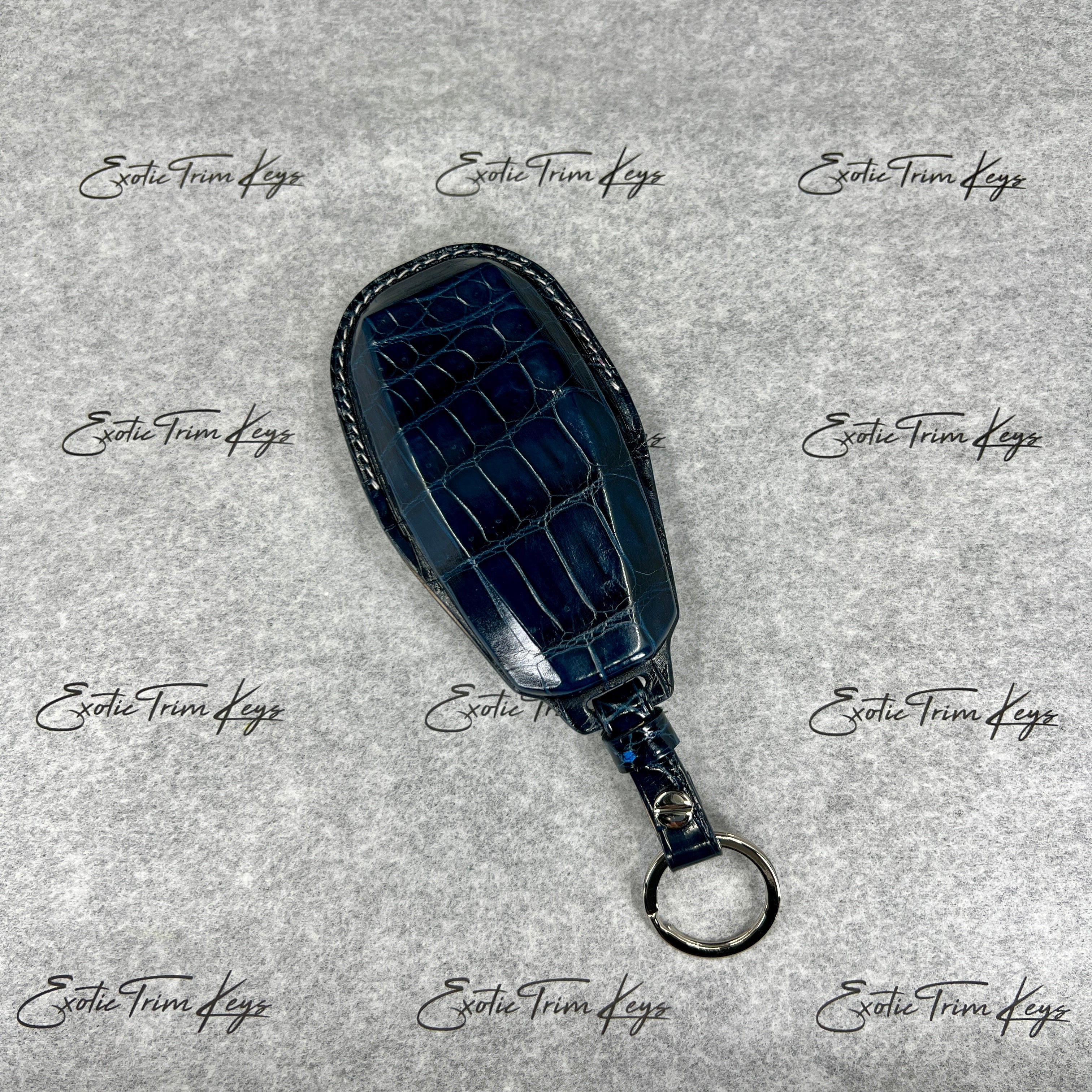 IN STOCK: SAPPHIRE BLUE CROCODILE WITH SILVER DETAILS KEY COVER FOR ASTON MARTIN