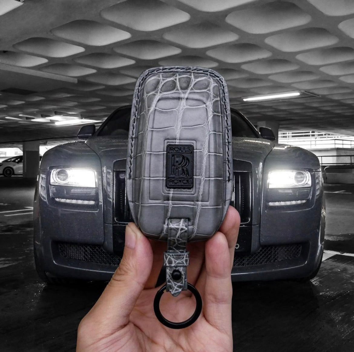 BESPOKE ETK GREY CROCODILE KEY COVER FOR ROLLS ROYCE