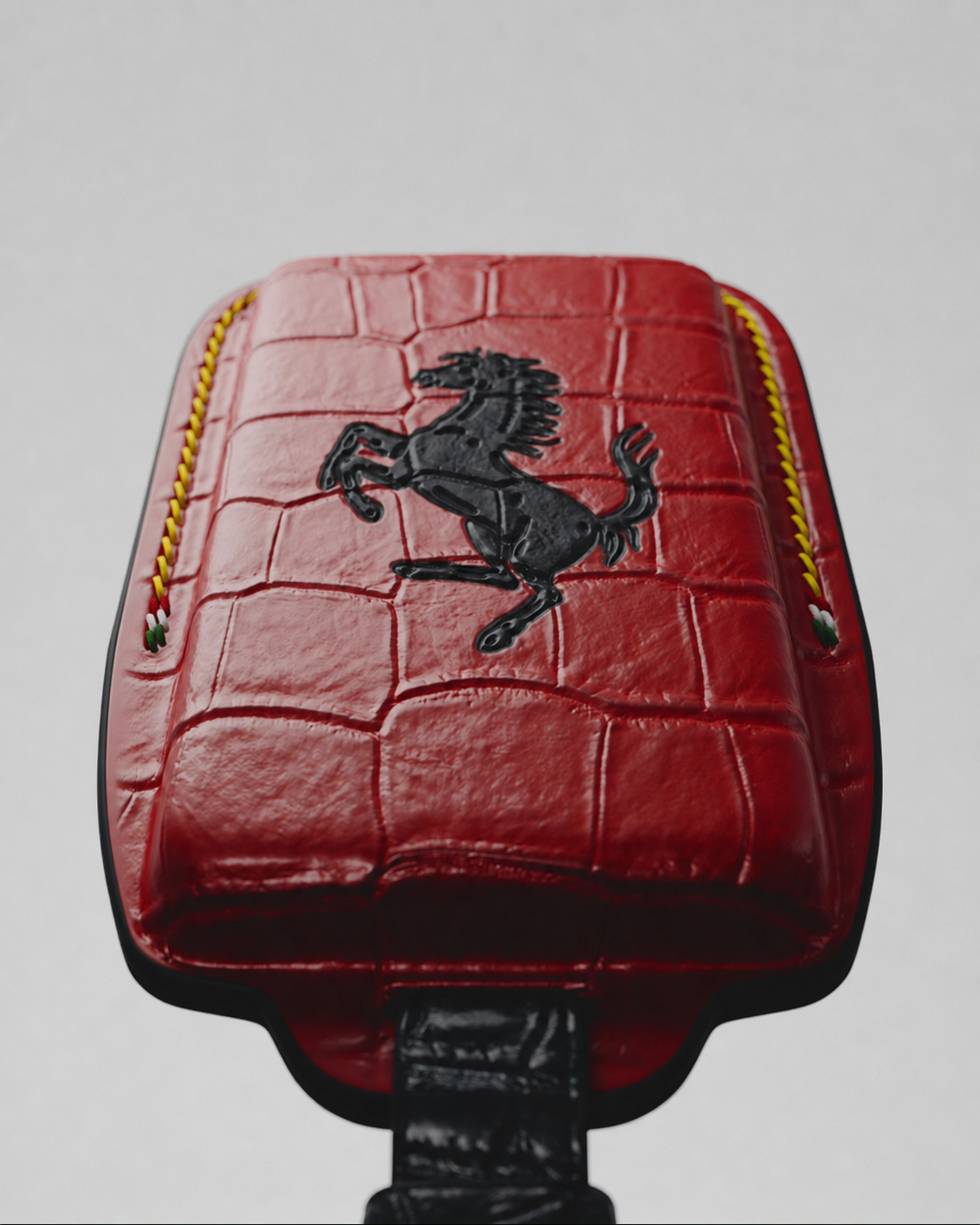 ETK BESPOKE HAND-PAINTED GENUINE RED CROCODILE KEY COVER FOR FERRARI — ROSSO NERO TRICOLORE SPECIFICATION