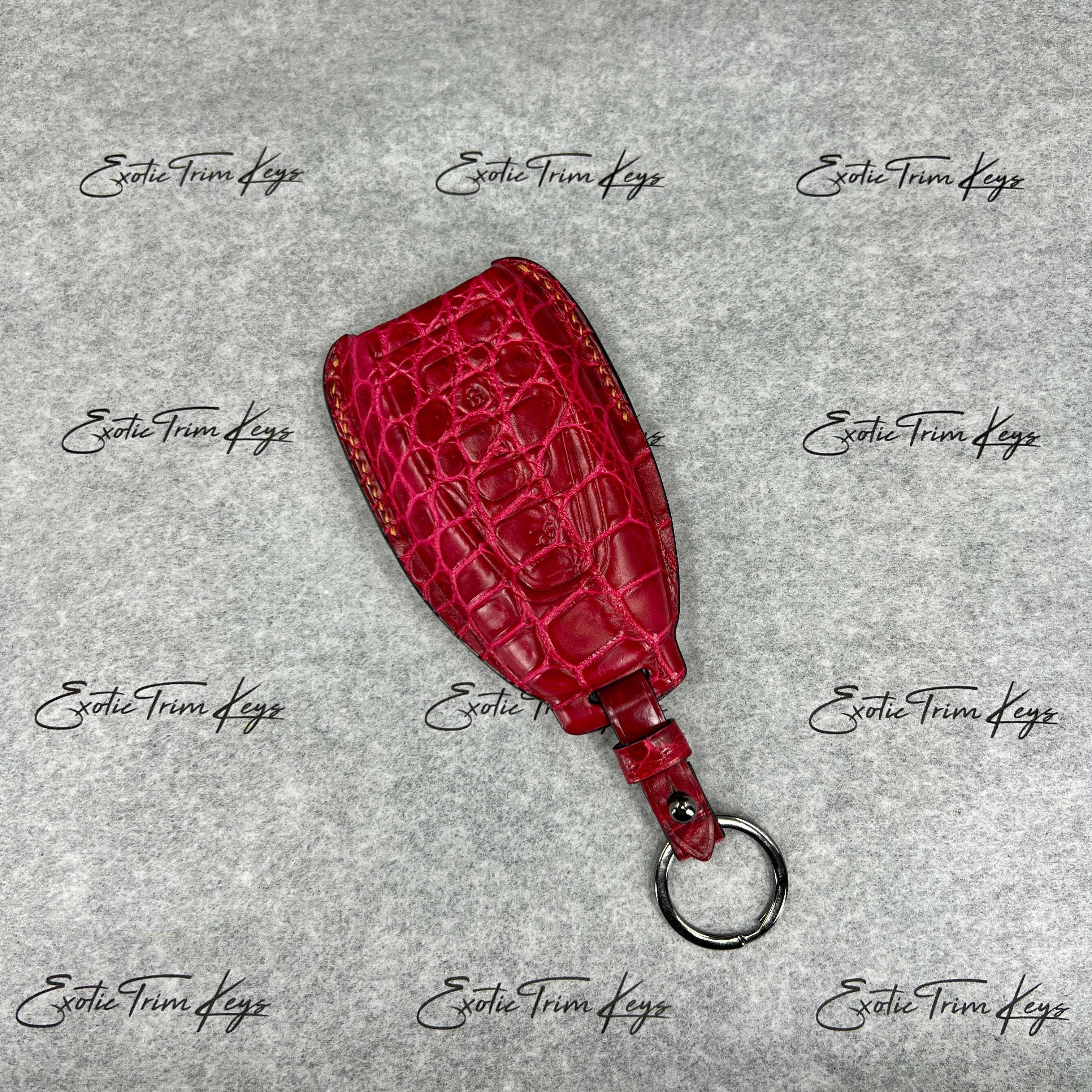 IN STOCK: GLOSSY RED CROCODILE WITH CARAMEL & BLACK DETAILS KEY COVER FOR ASTON MARTIN