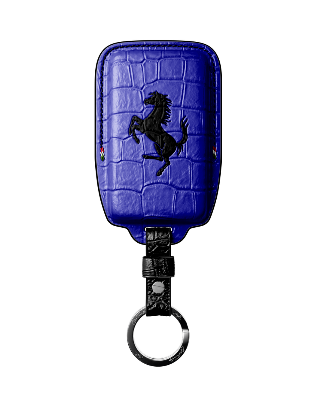 ETK BESPOKE HAND-PAINTED GENUINE CROCODILE KEY COVER FOR FERRARI TYPE II — NERO TRICOLORE SPECIFICATION