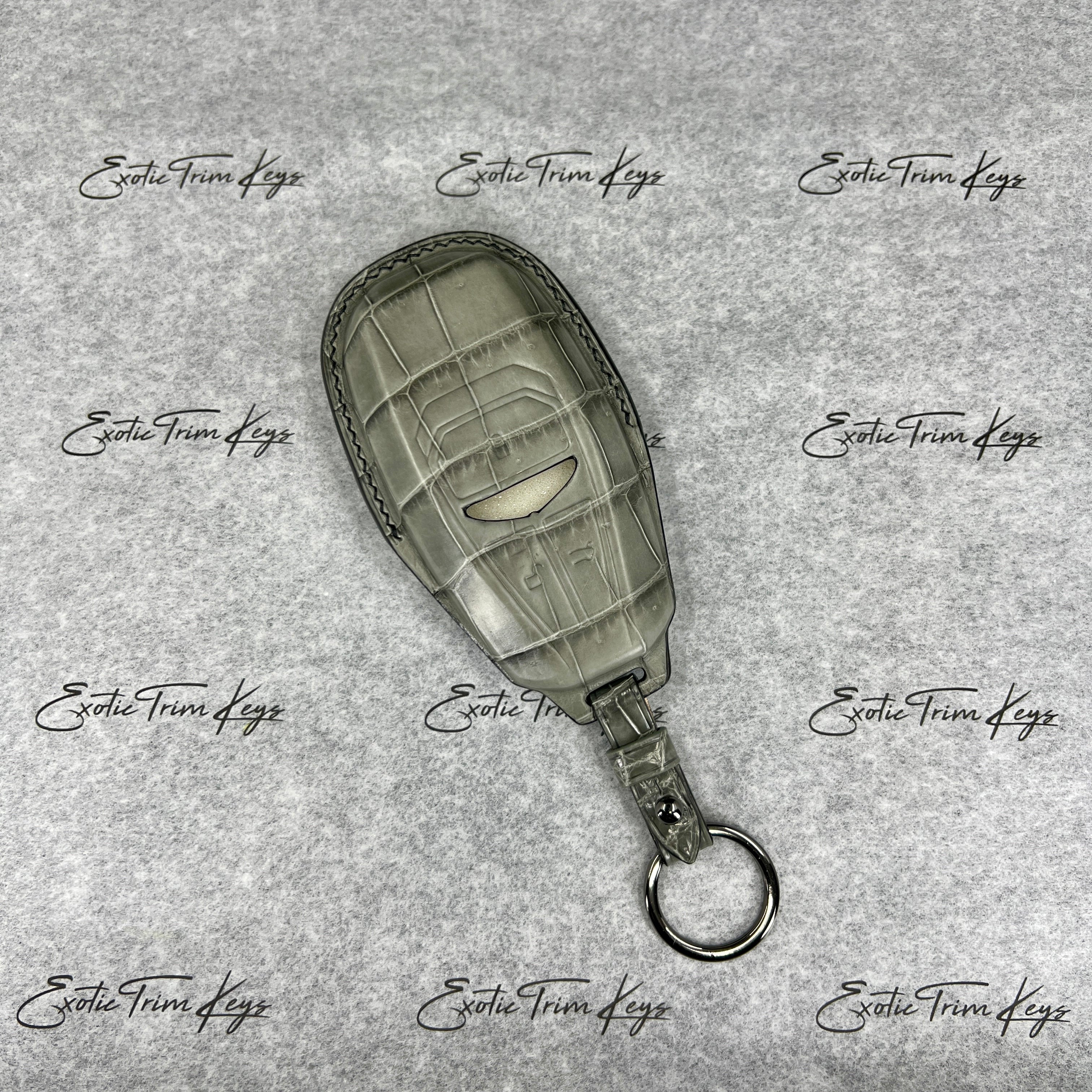IN STOCK: GLOSSY GREY CROCODILE WITH BLACK DETAILS KEY COVER FOR ASTON MARTIN