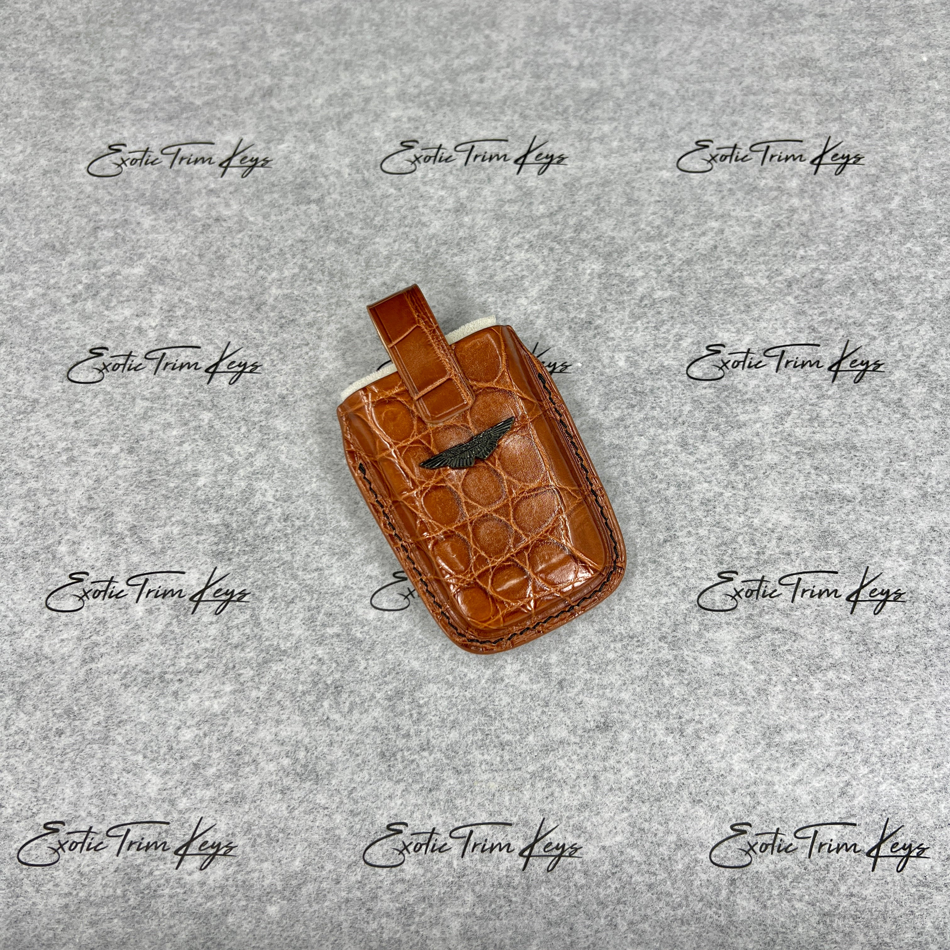 IN STOCK: CARAMEL CROCODILE WITH BLACK DETAILS KEY COVER FOR ASTON MARTIN