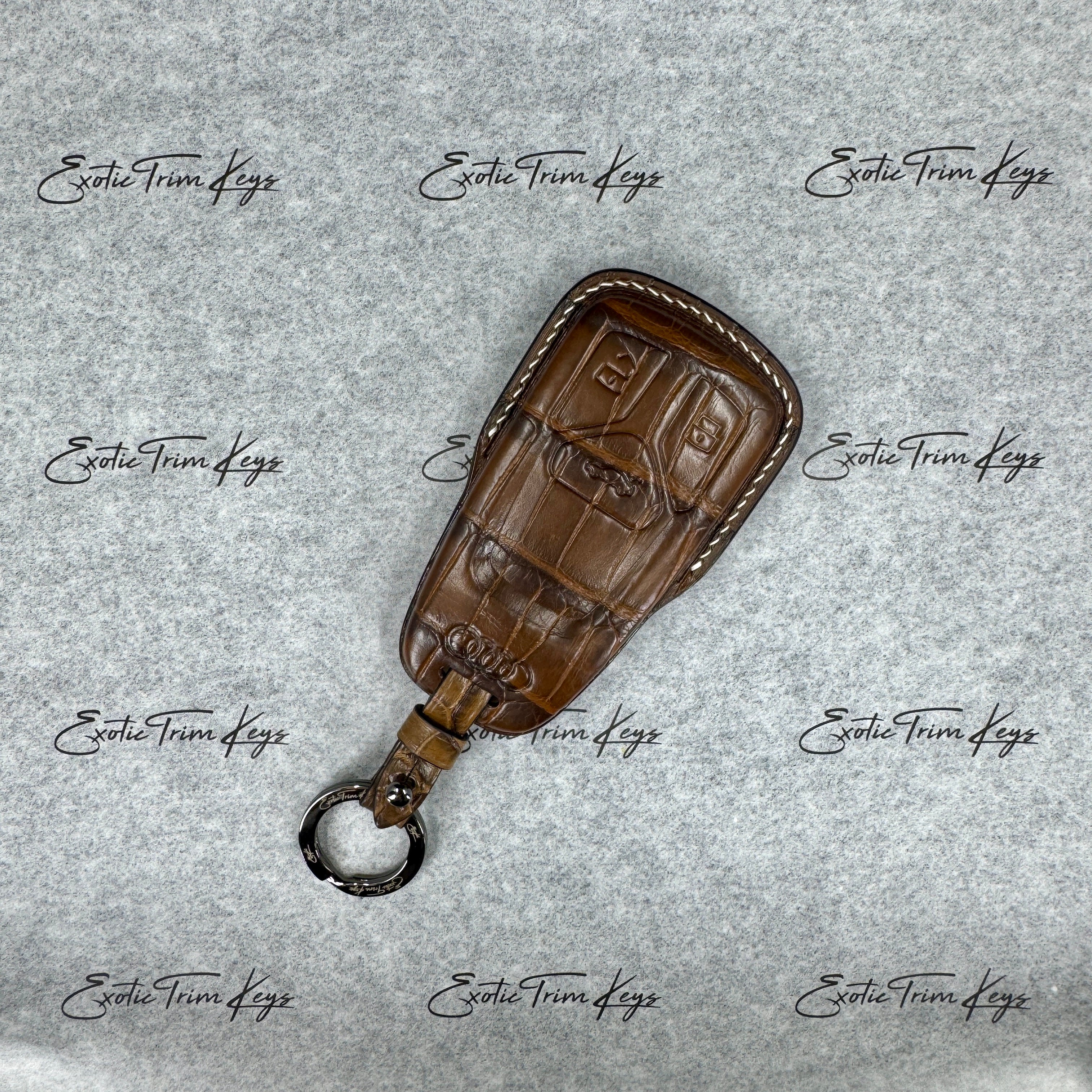 IN STOCK: LIGHT BROWN CROCODILE WITH CUSTOM DETAILS KEY COVER FOR AUDI