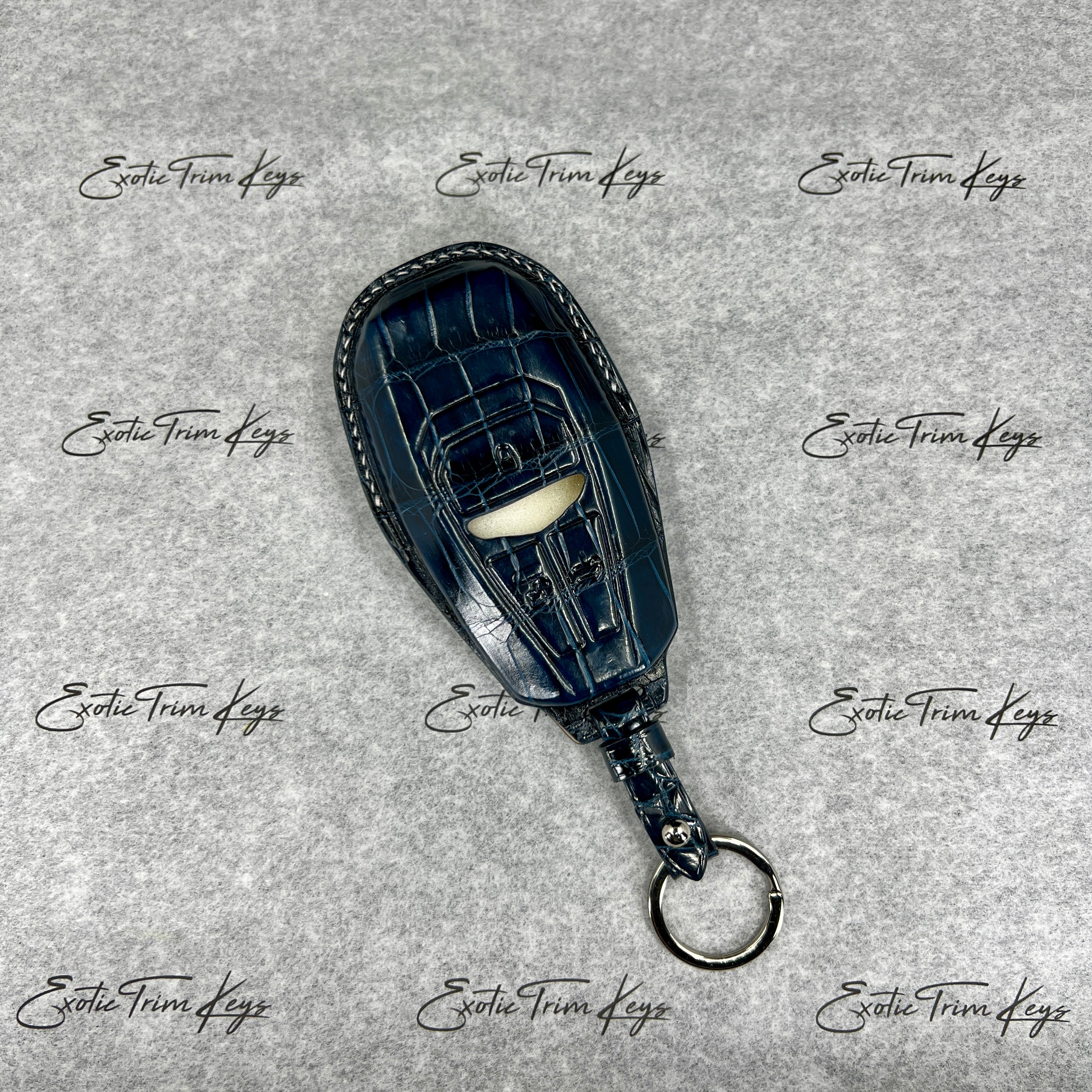 IN STOCK: SAPPHIRE BLUE CROCODILE WITH SILVER DETAILS KEY COVER FOR ASTON MARTIN