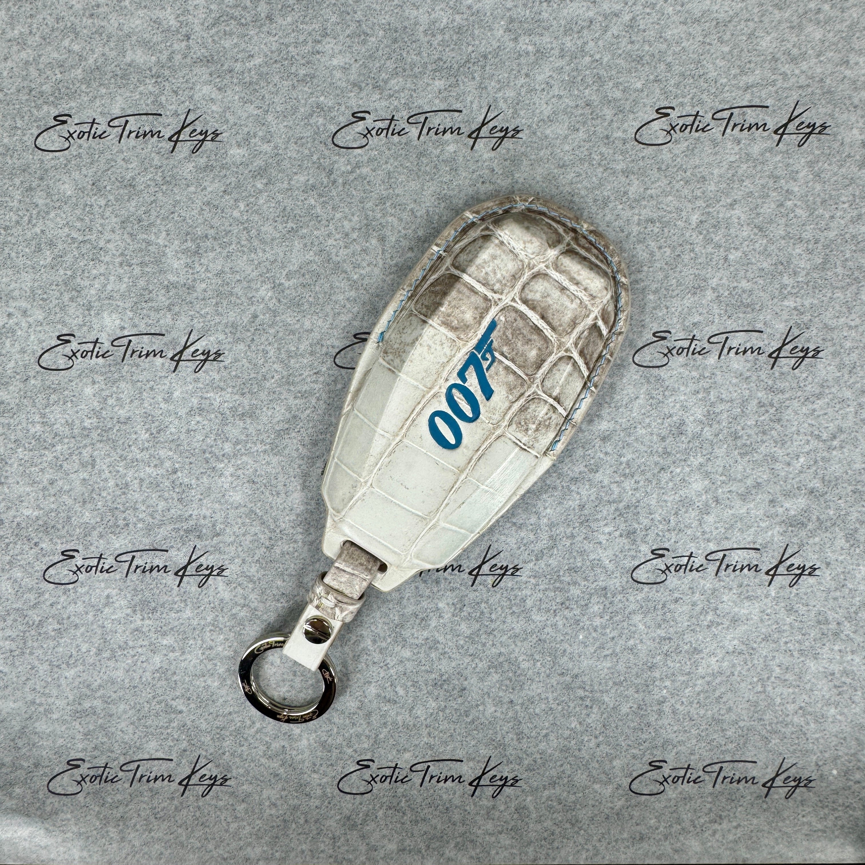 IN STOCK: NATURAL HIMALAYAN CROCODILE WITH CUSTOM DETAILS KEY COVER FOR ASTON MARTIN