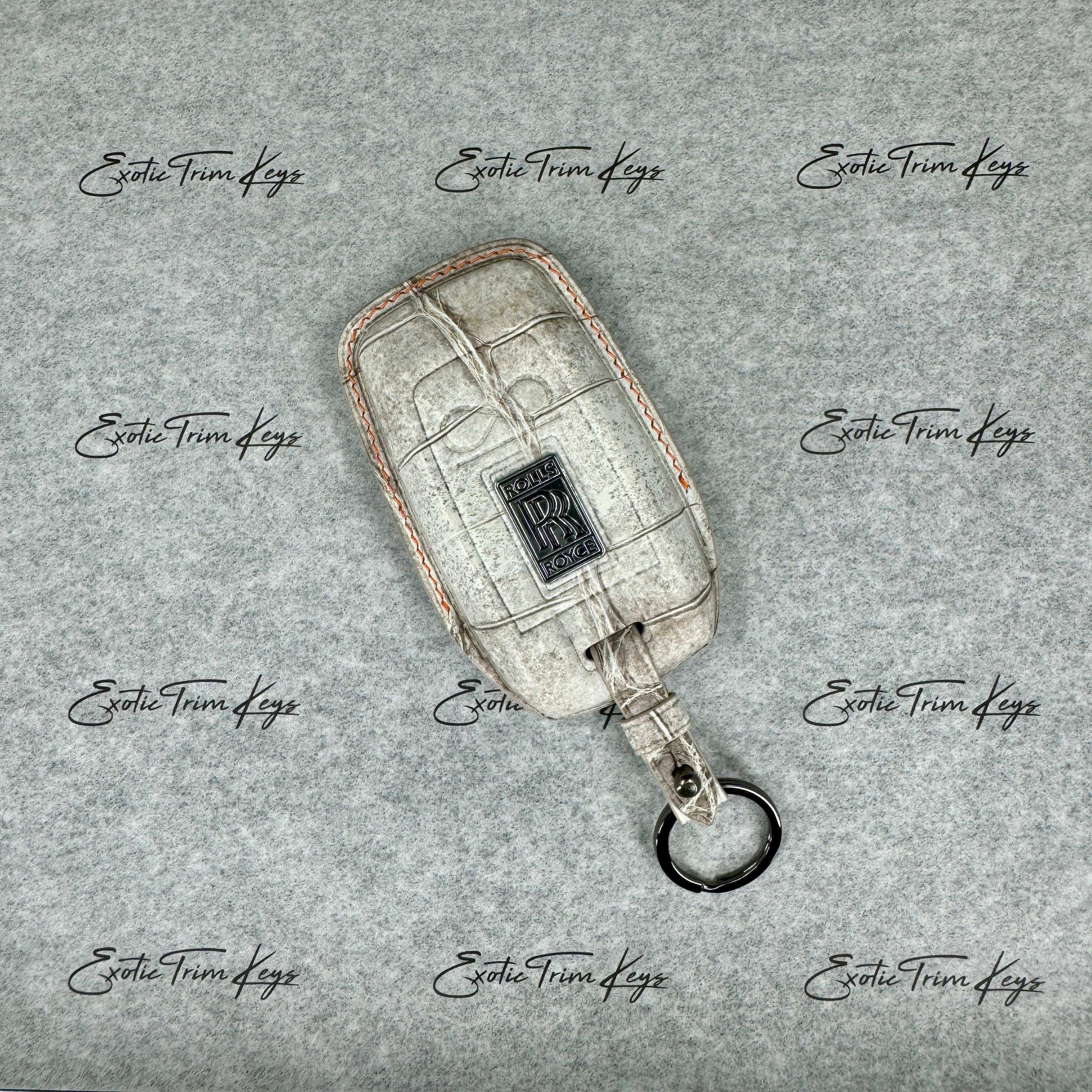 IN STOCK: NATURAL HIMALAYAN CROCODILE WITH ORANGE DETAILS KEY COVER FOR ROLLS ROYCE