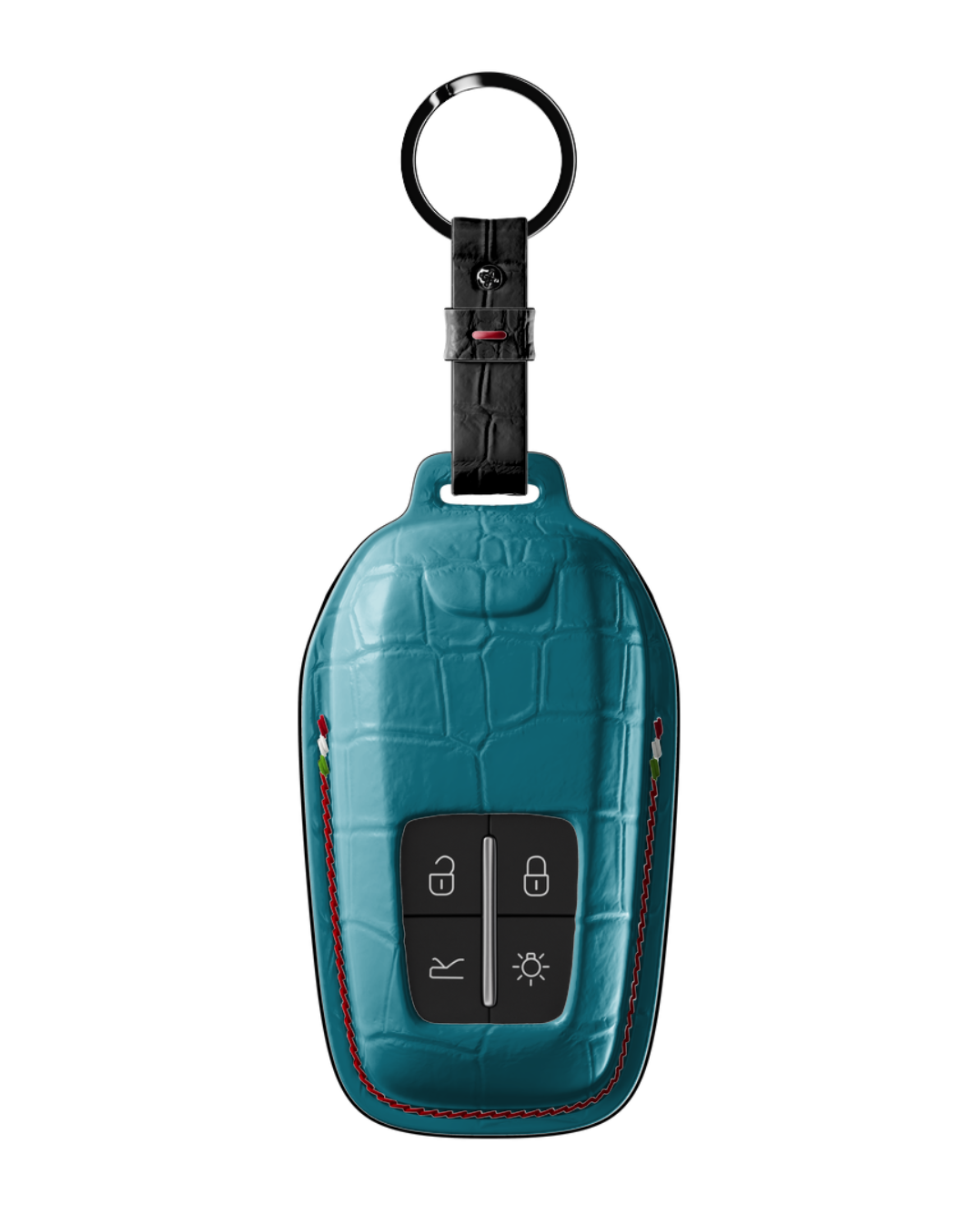 ETK BESPOKE TURQUOISE CROCODILE KEY COVER FOR FERRARI — RED & BLACK DETAILS