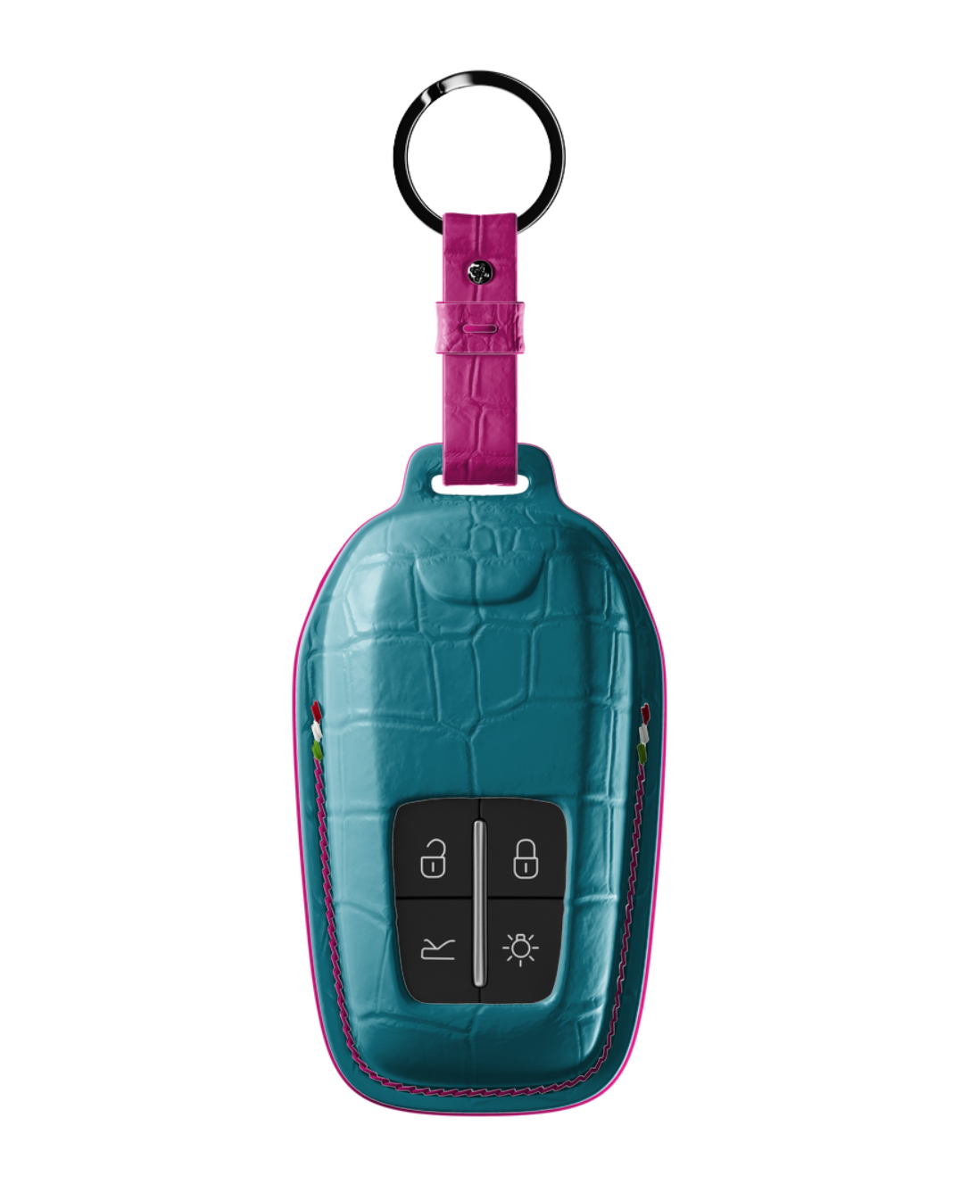 ETK BESPOKE TURQUOISE CROCODILE KEY COVER FOR FERRARI — HOT PINK DETAILS
