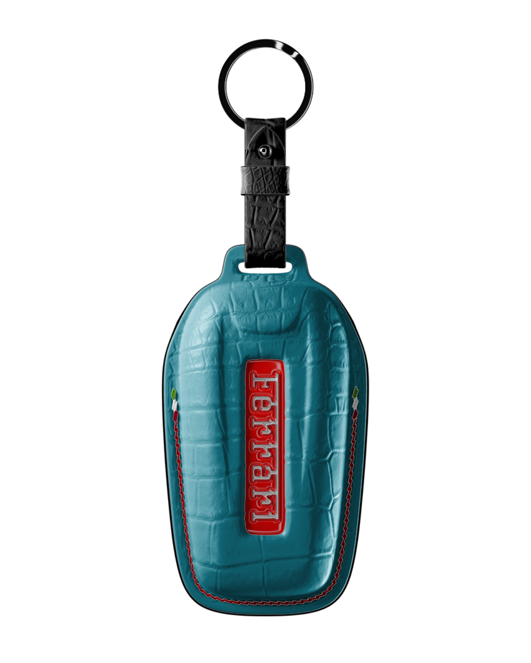 ETK BESPOKE TURQUOISE CROCODILE KEY COVER FOR FERRARI — RED & BLACK DETAILS