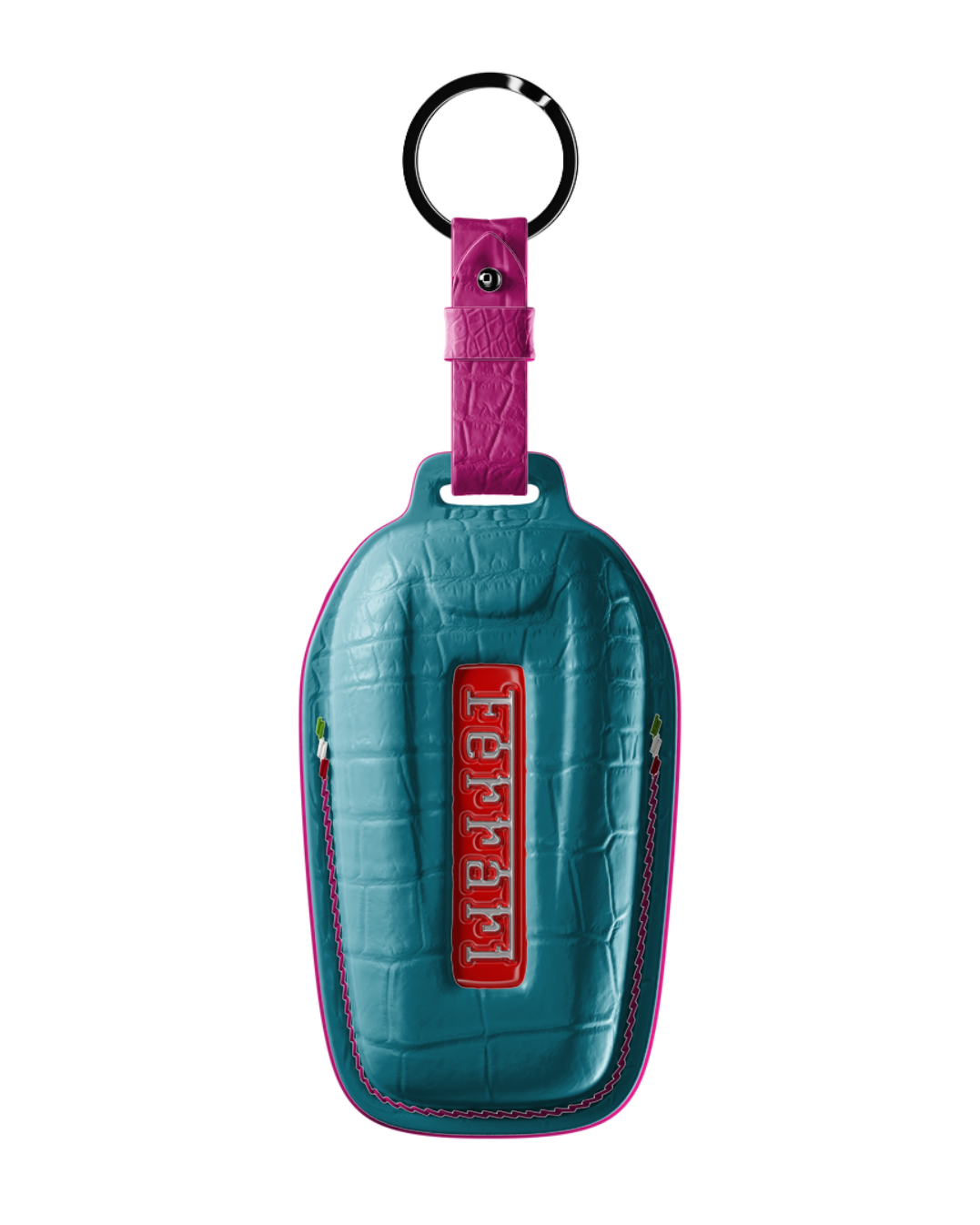 ETK BESPOKE TURQUOISE CROCODILE KEY COVER FOR FERRARI — HOT PINK DETAILS
